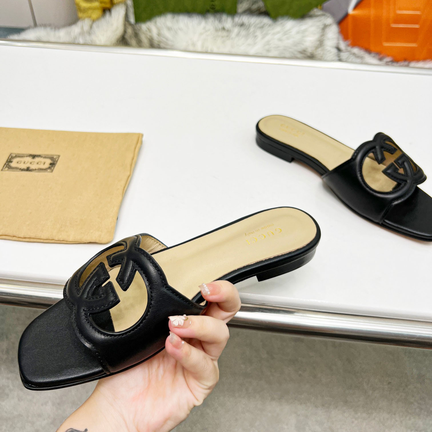 Gucci Women's Interlocking G Cut-out Slide Sandal - FashionPlug