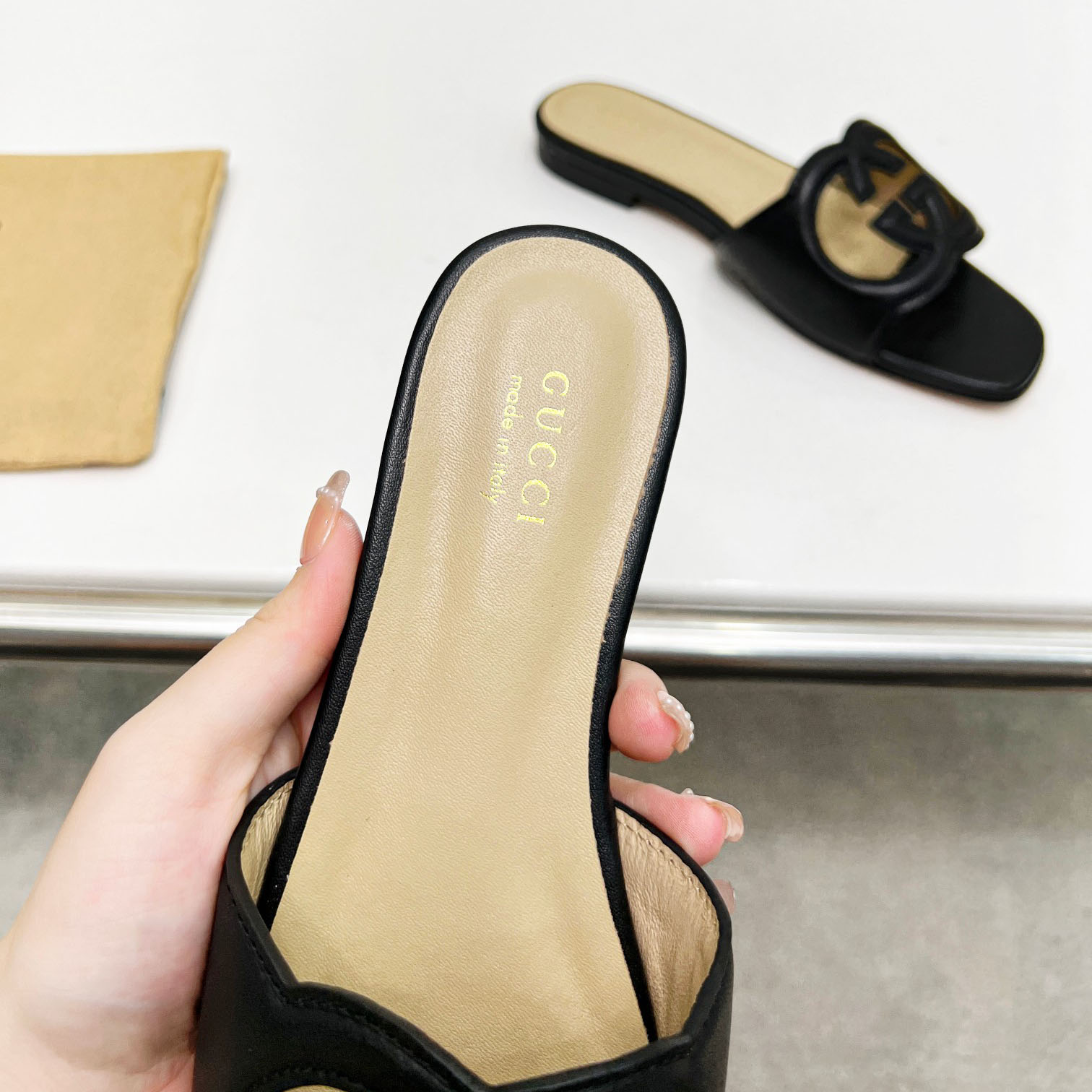 Gucci Women's Interlocking G Cut-out Slide Sandal - FashionPlug