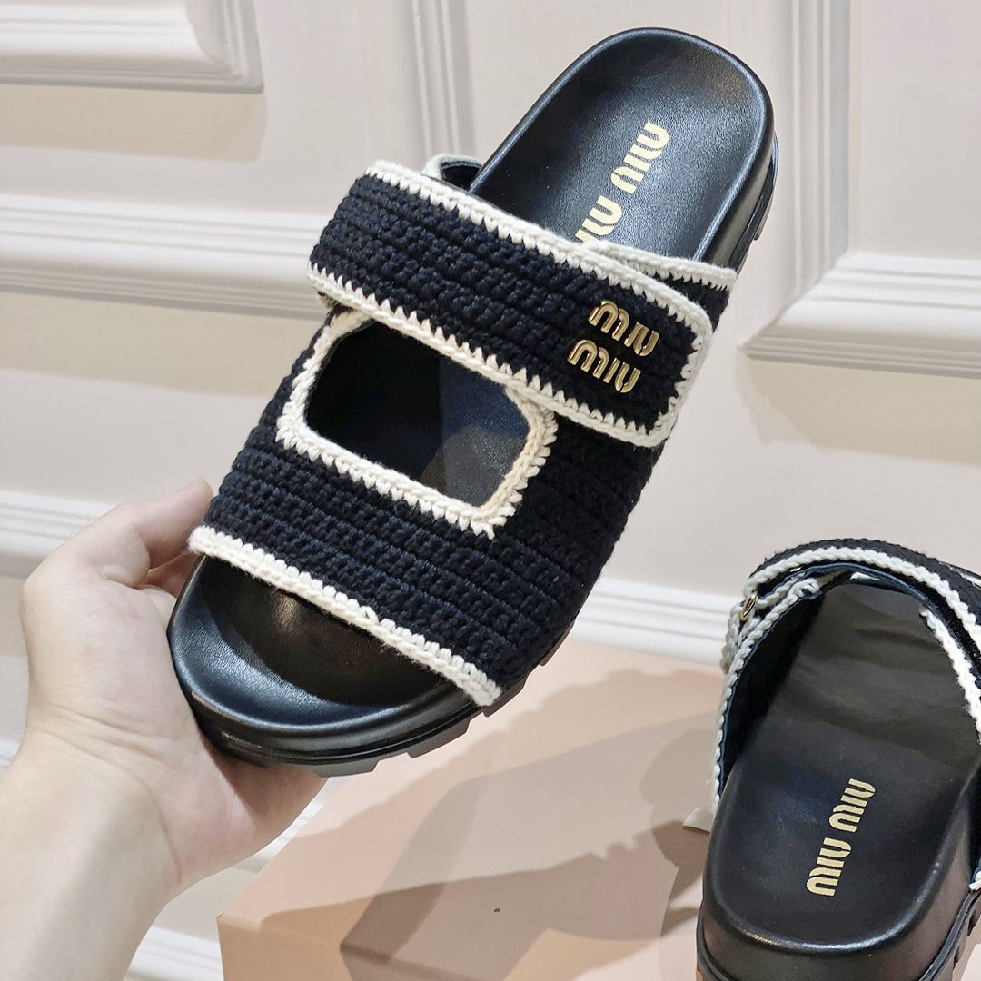 Miu Miu Crochet Knit Slides - FashionPlug