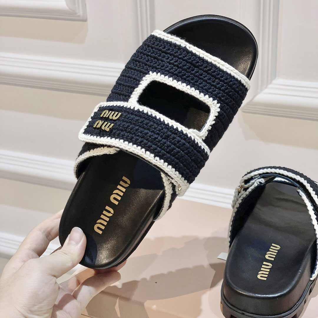 Miu Miu Crochet Knit Slides - FashionPlug