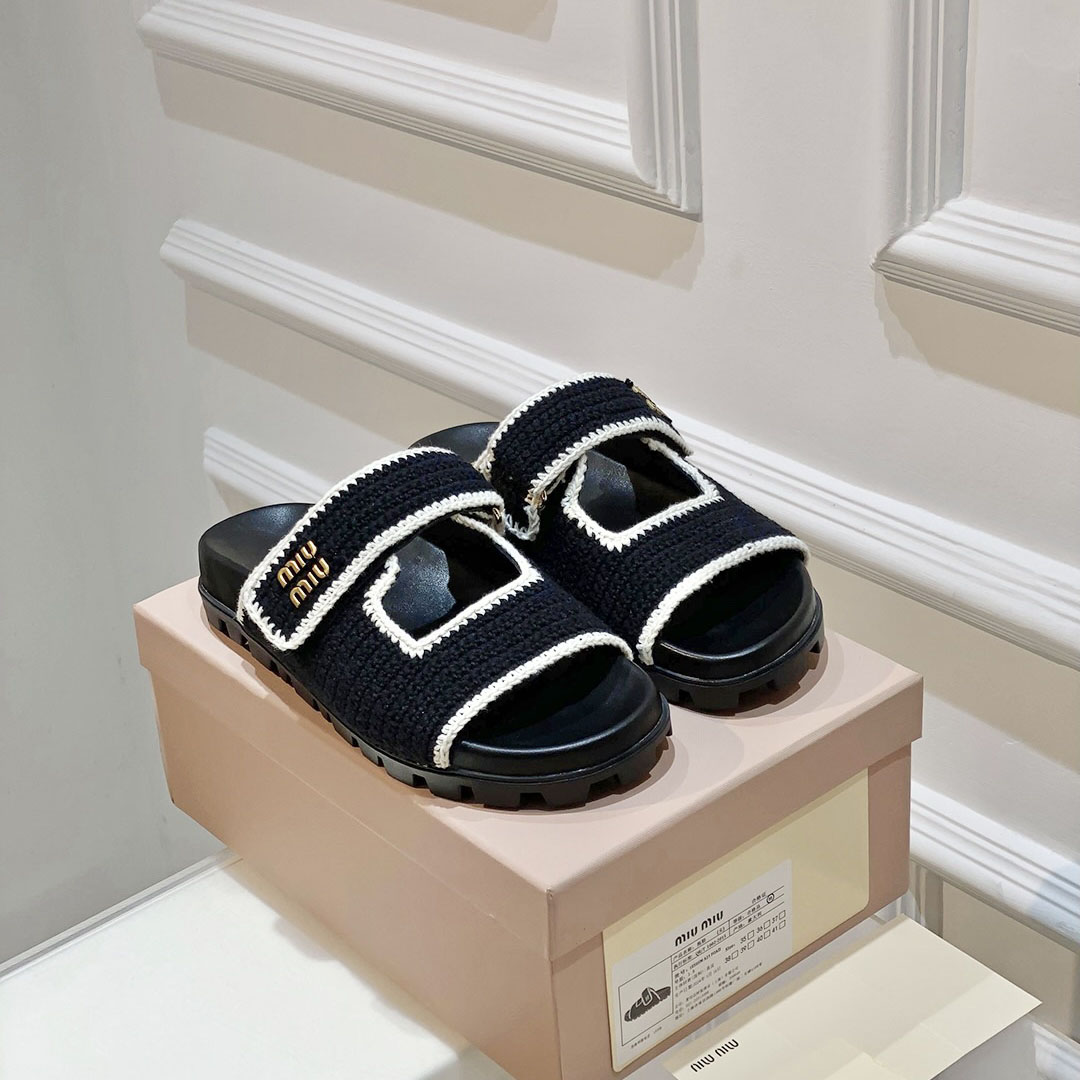 Miu Miu Crochet Knit Slides - FashionPlug