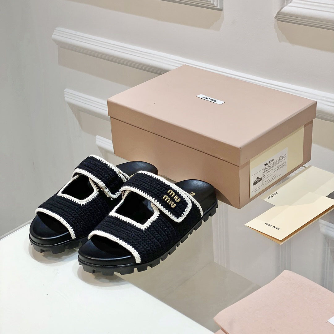 Miu Miu Crochet Knit Slides - FashionPlug