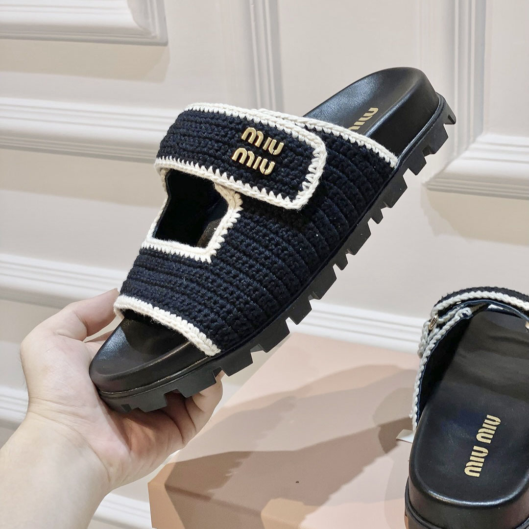 Miu Miu Crochet Knit Slides - FashionPlug