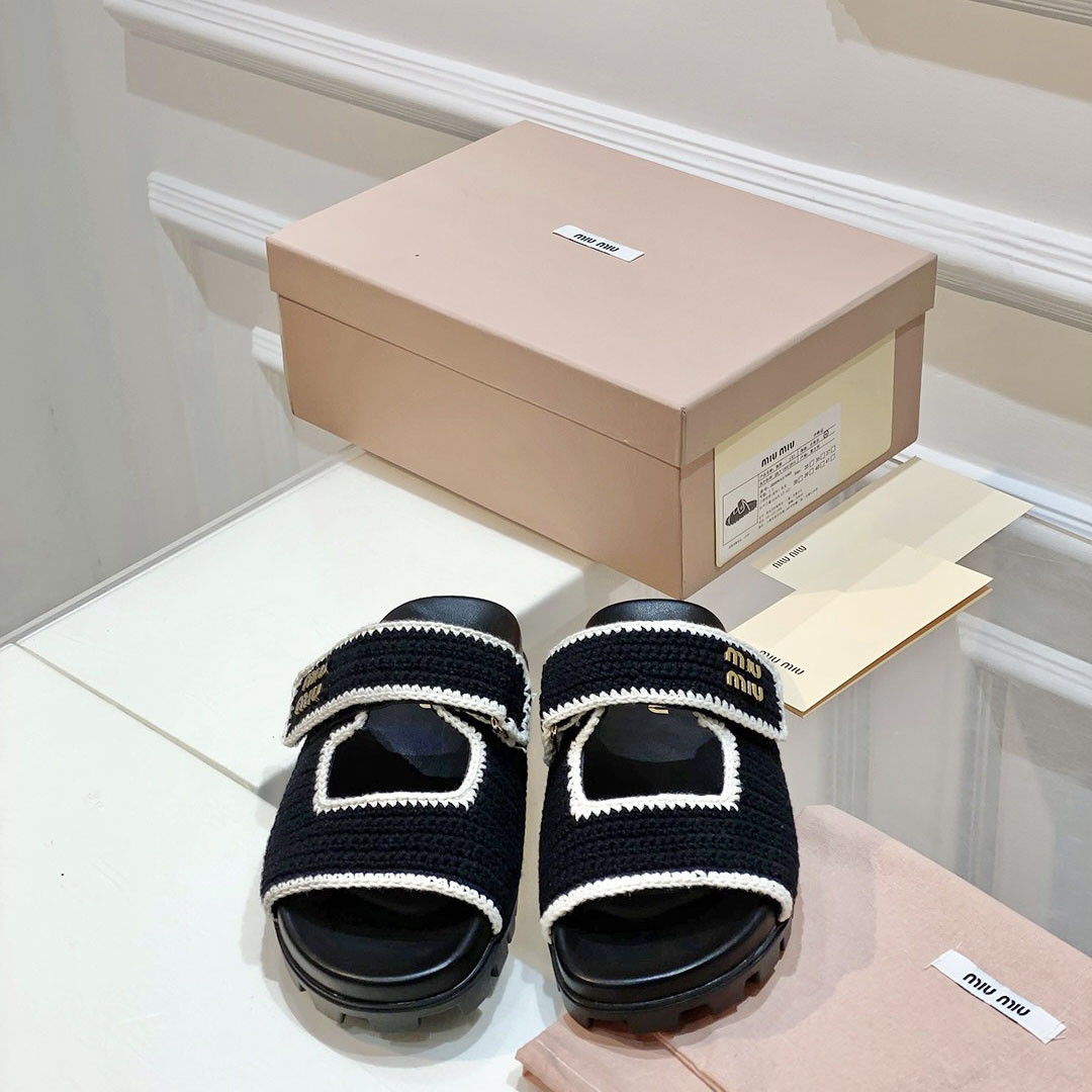 Miu Miu Crochet Knit Slides - FashionPlug