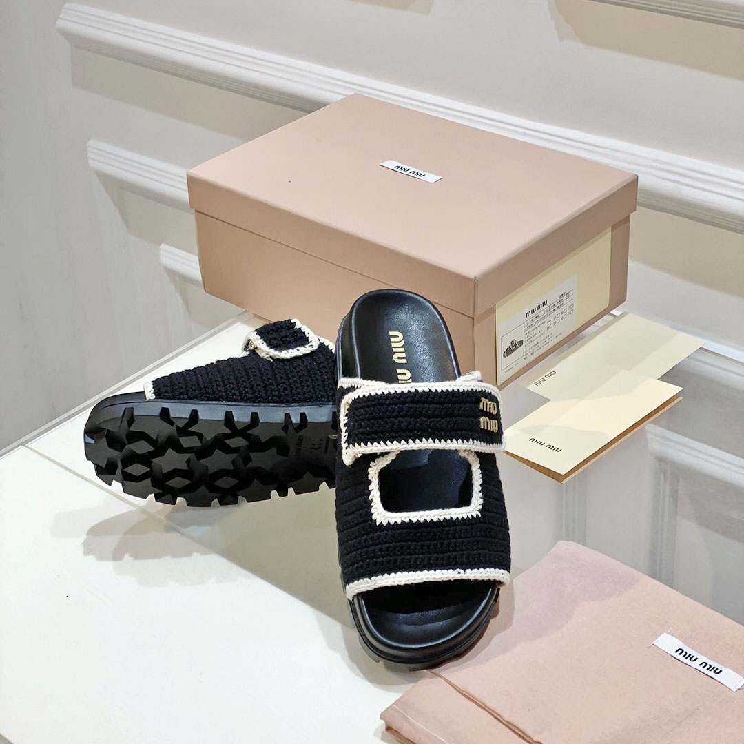 Miu Miu Crochet Knit Slides - FashionPlug