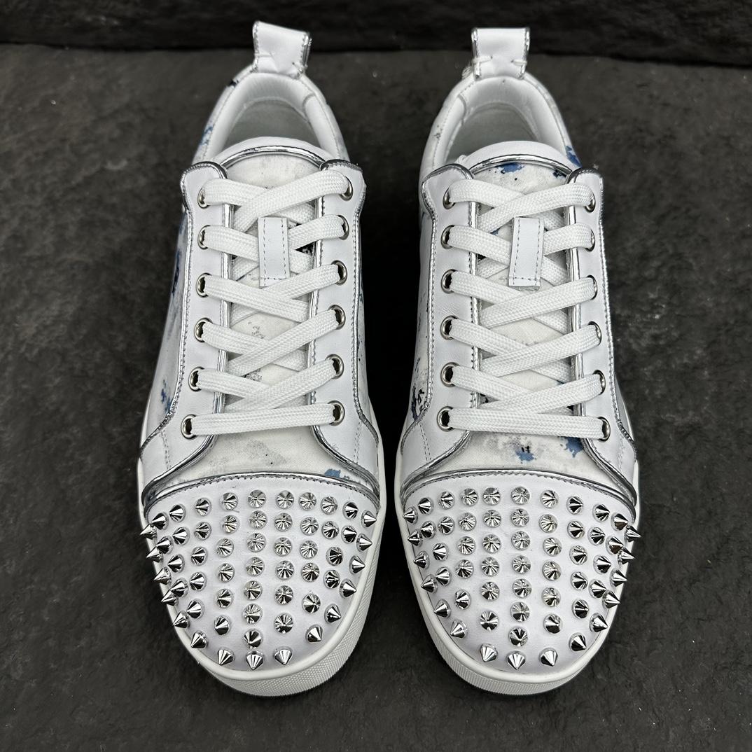 Christian Louboutin Louis Junior Spikes Leather Sneakers - FashionPlug