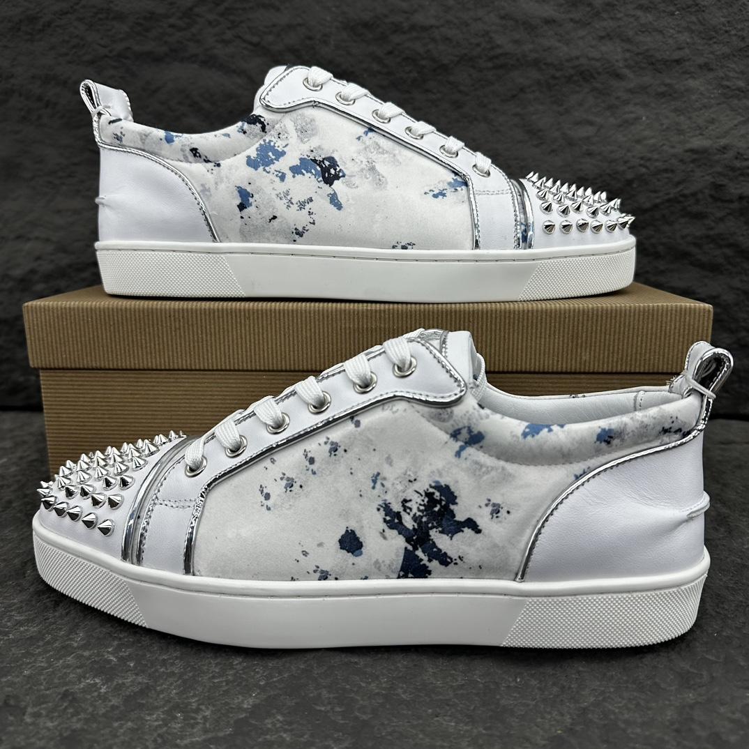 Christian Louboutin Louis Junior Spikes Leather Sneakers - FashionPlug