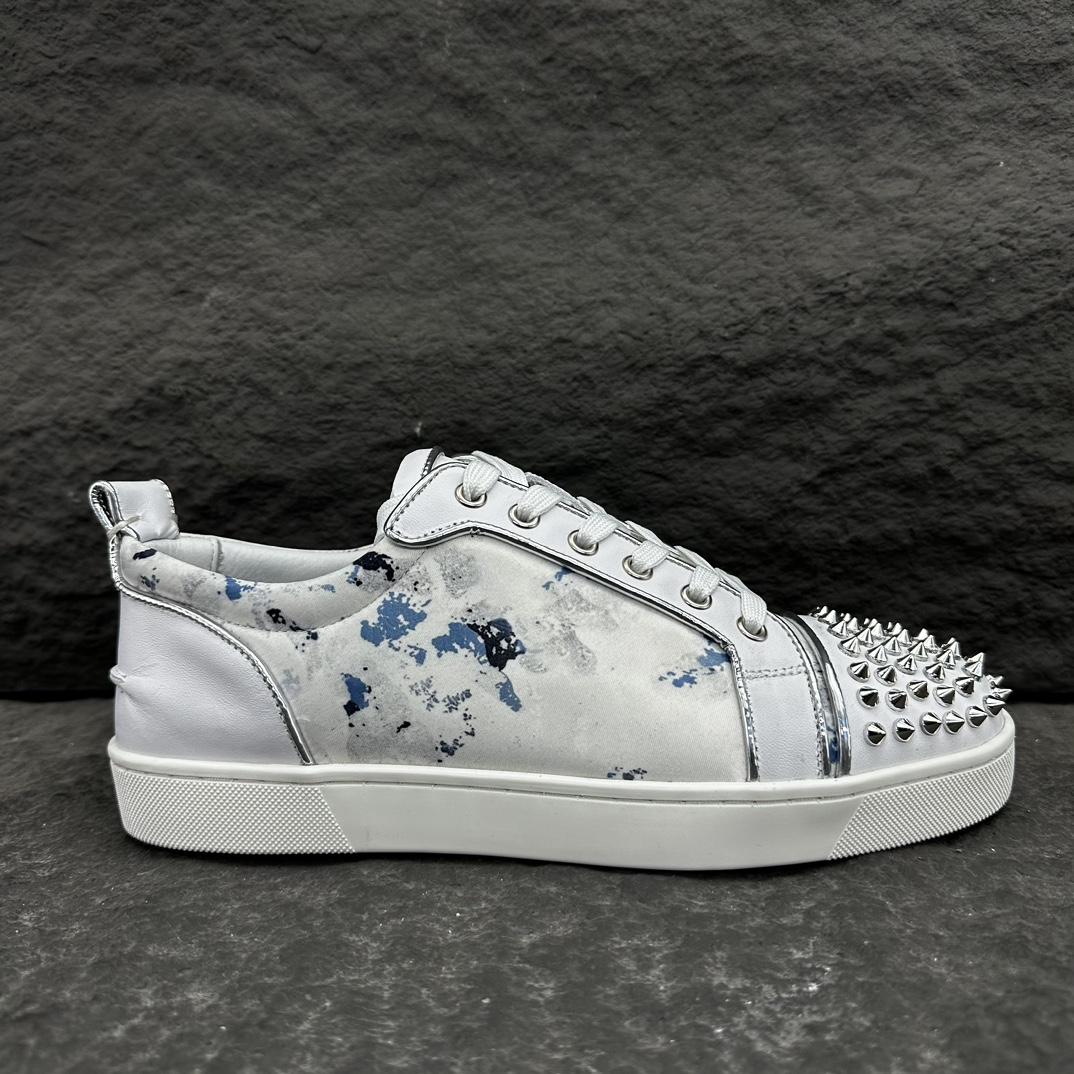 Christian Louboutin Louis Junior Spikes Leather Sneakers - FashionPlug