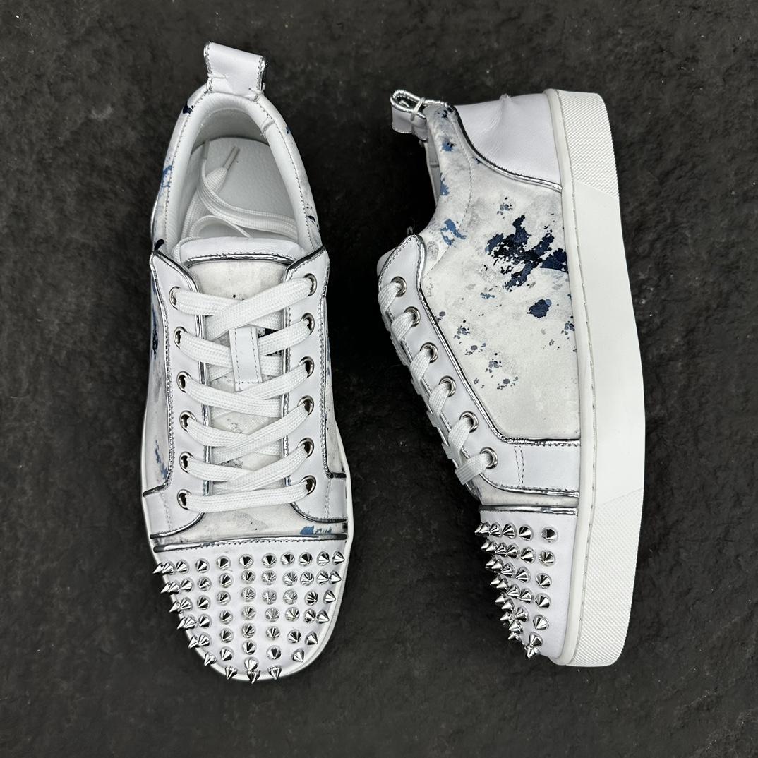 Christian Louboutin Louis Junior Spikes Leather Sneakers - FashionPlug