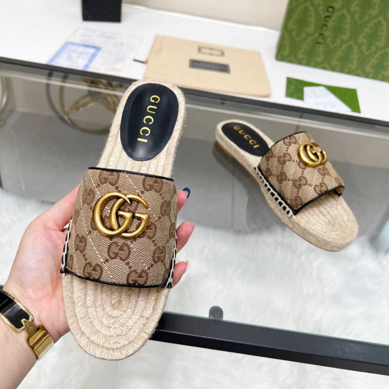 Gucci Women's GG Matelasse Canvas Espadrille Sandal - FashionPlug