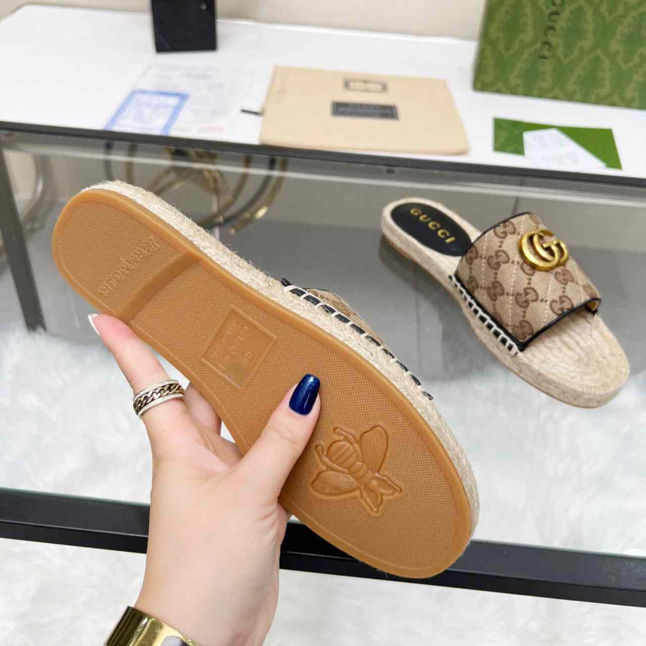 Gucci Women's GG Matelasse Canvas Espadrille Sandal - FashionPlug