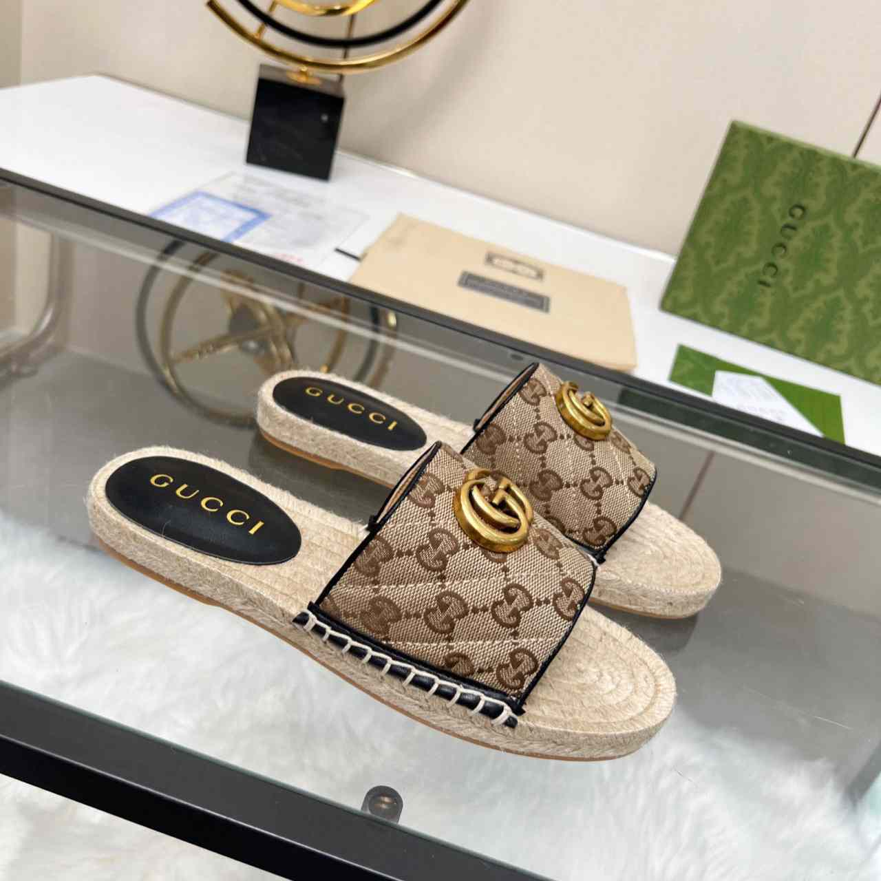 Gucci Women's GG Matelasse Canvas Espadrille Sandal - FashionPlug
