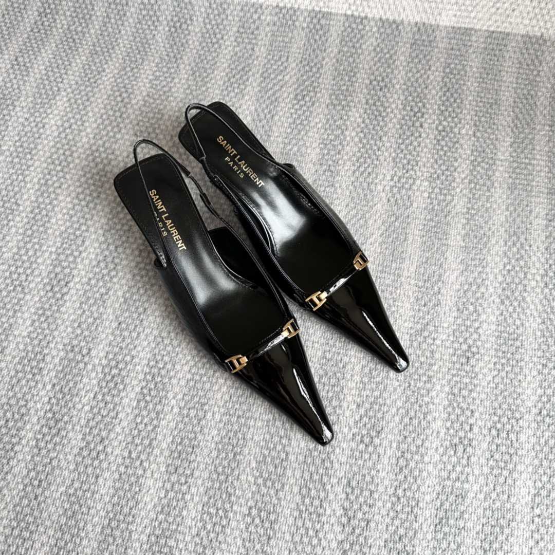 Saint Laurent Carine Slingback Pumps In Patent Leather - FashionPlug