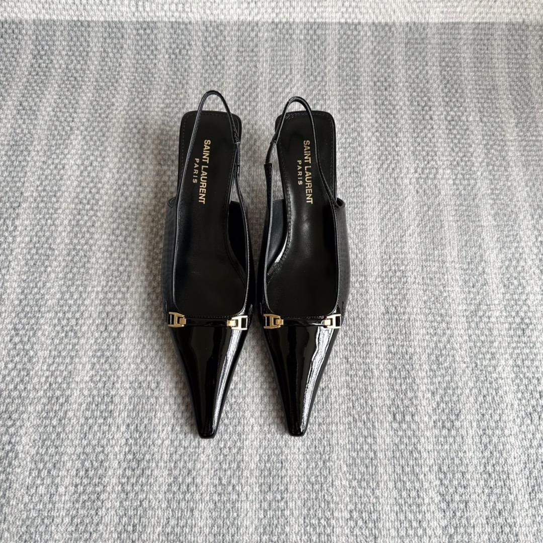 Saint Laurent Carine Slingback Pumps In Patent Leather - FashionPlug