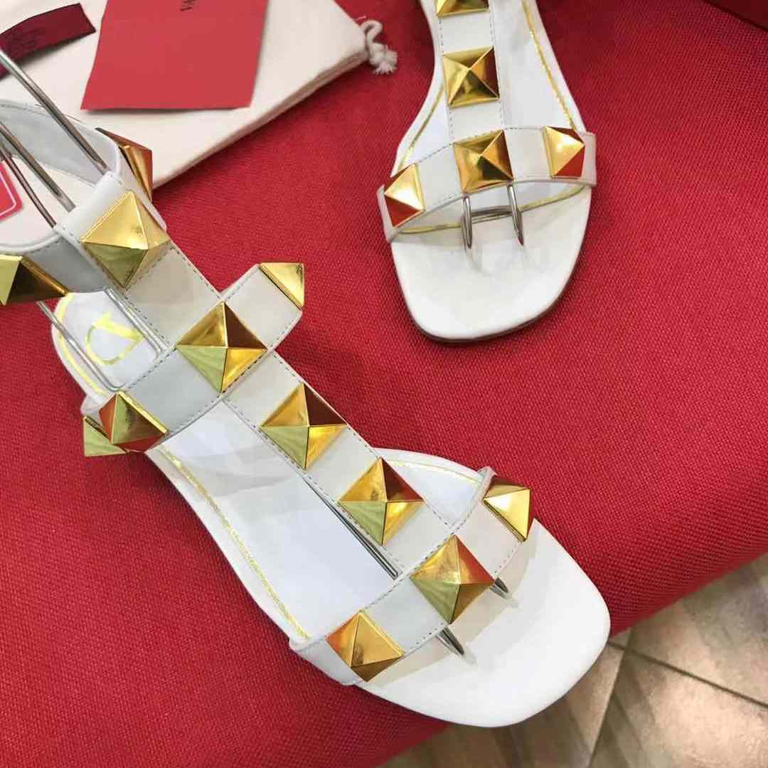 Valenti Roman Stud Flat Calfskin Sandal  - FashionPlug