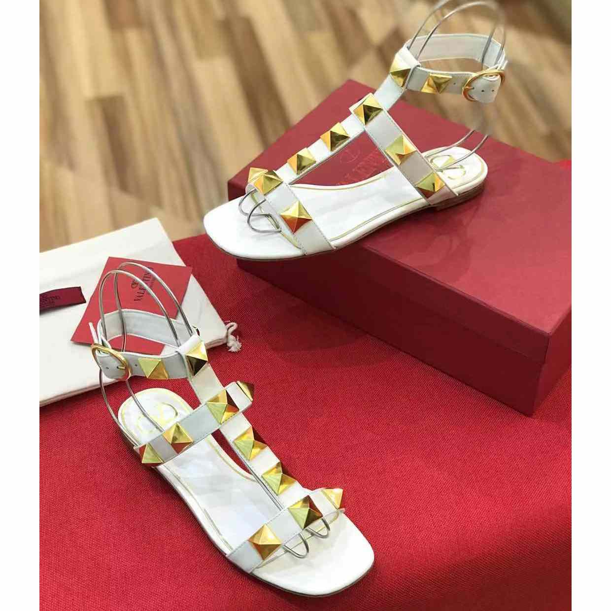 Valenti Roman Stud Flat Calfskin Sandal  - FashionPlug
