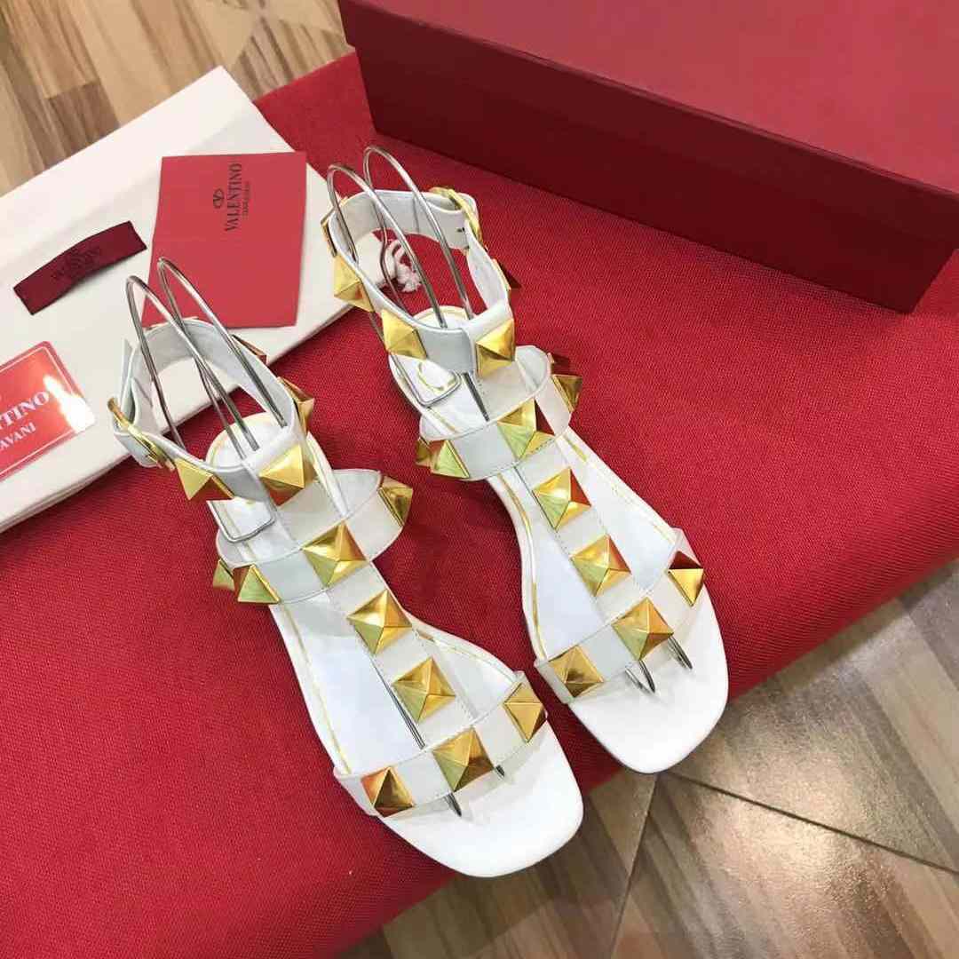 Valenti Roman Stud Flat Calfskin Sandal  - FashionPlug