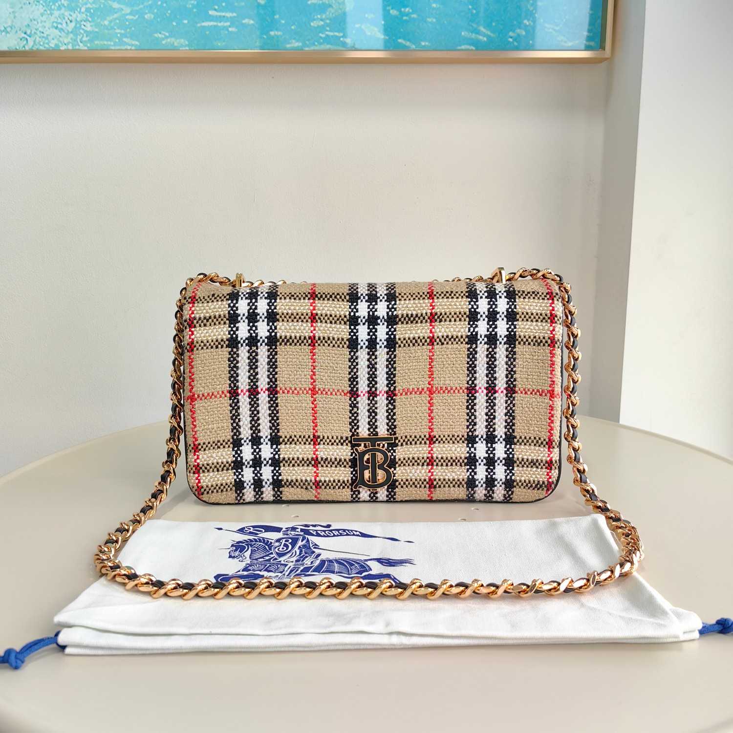 Burberry Lola Vintage-check Bouclé Shoulder Bag (28 x 6.5 x 17cm) - FashionPlug