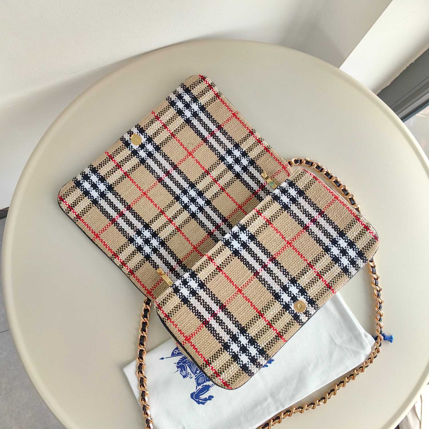 Burberry Lola Vintage-check Bouclé Shoulder Bag (28 x 6.5 x 17cm) - FashionPlug