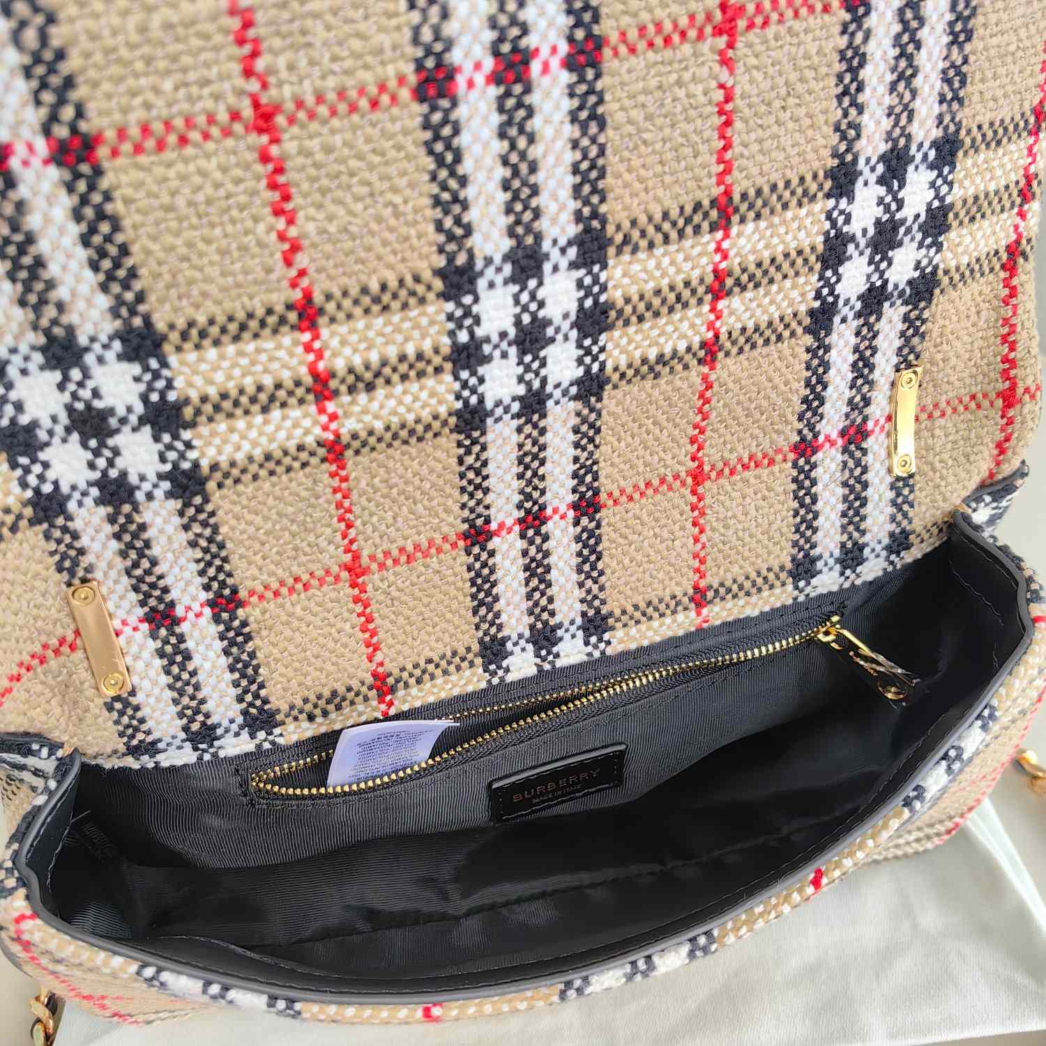 Burberry Lola Vintage-check Bouclé Shoulder Bag (28 x 6.5 x 17cm) - FashionPlug