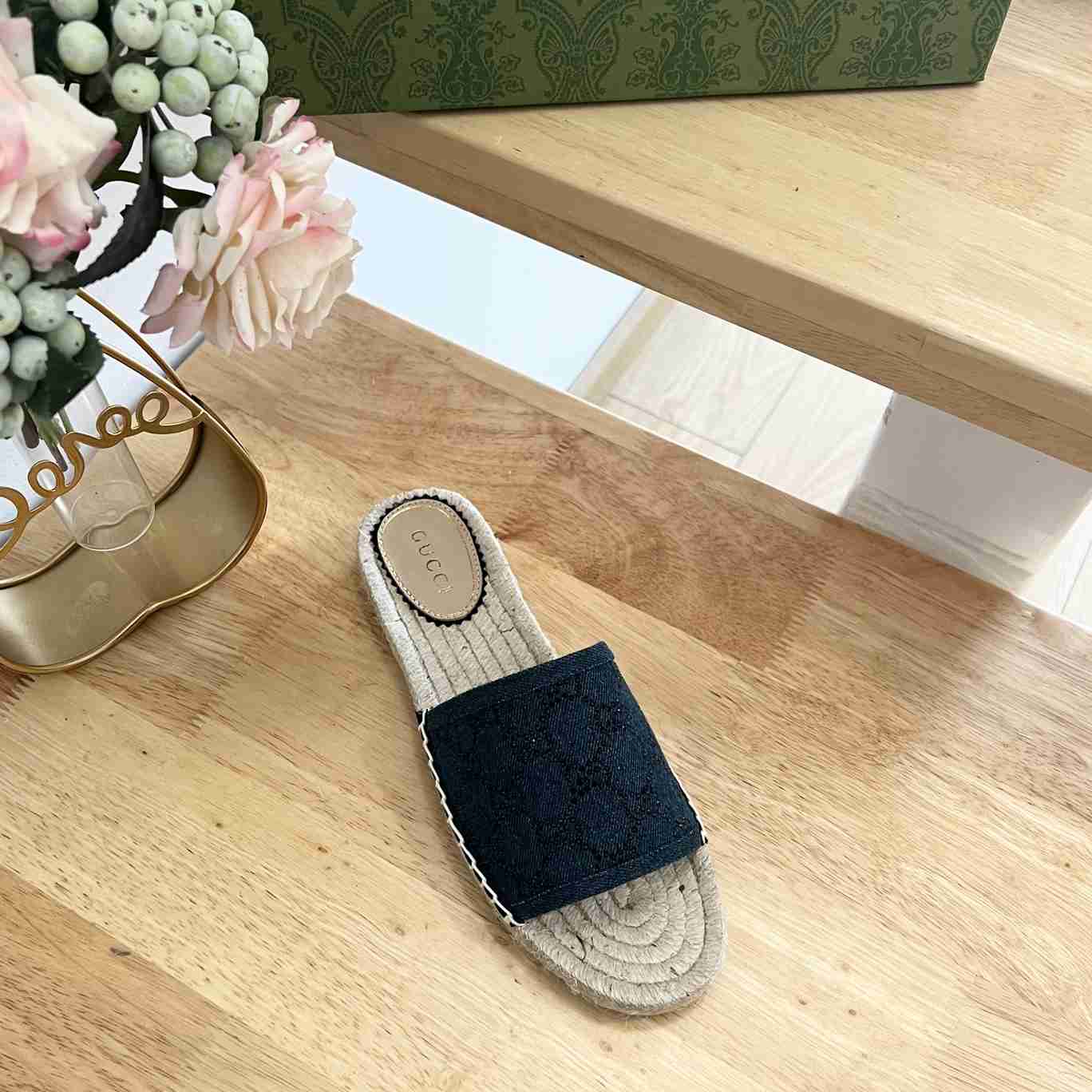 Gucci Women's Slide Espadrille With GG Crystals - FashionPlug