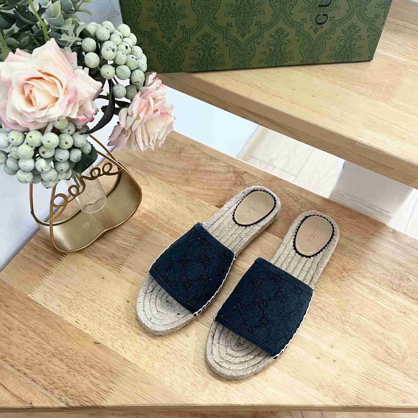 Gucci Women's Slide Espadrille With GG Crystals - FashionPlug