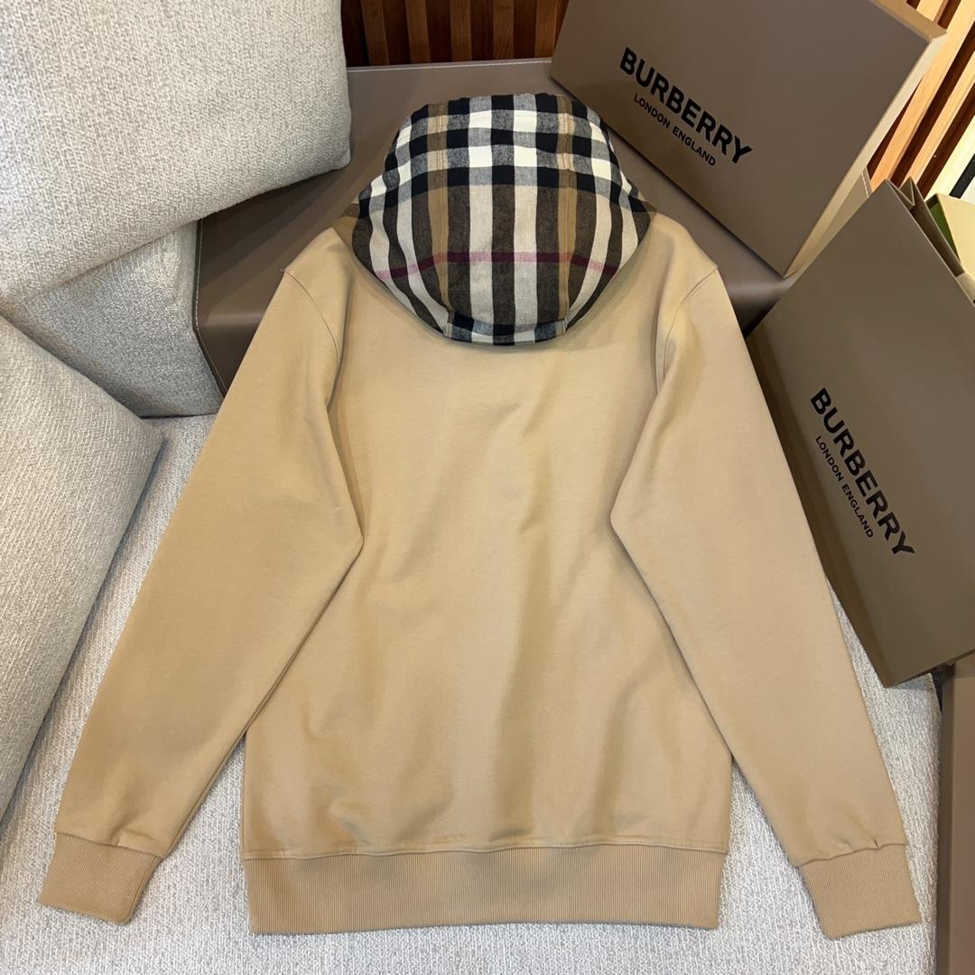 Burberry Check Trim Cotton Blend Hoodie - FashionPlug