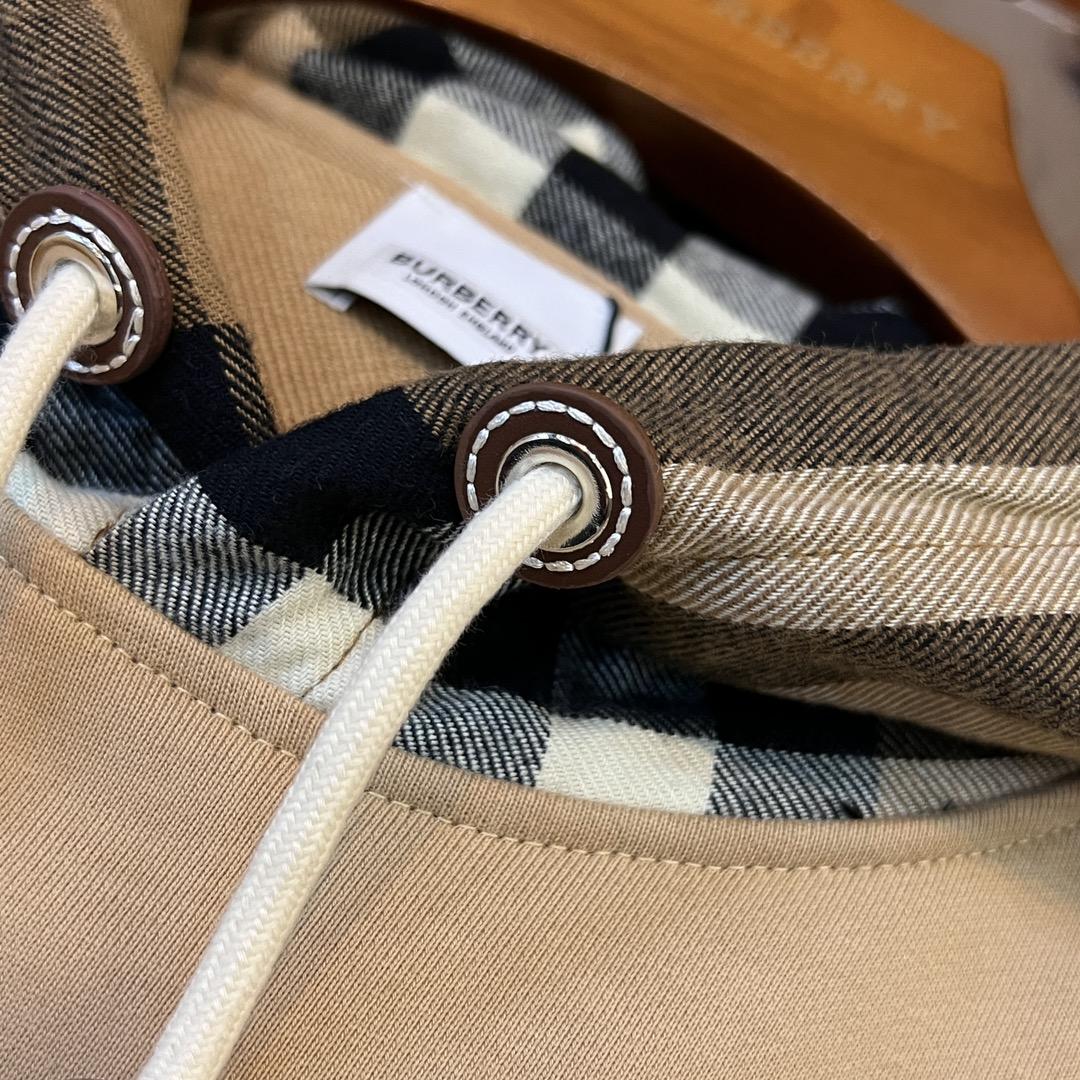 Burberry Check Trim Cotton Blend Hoodie - FashionPlug