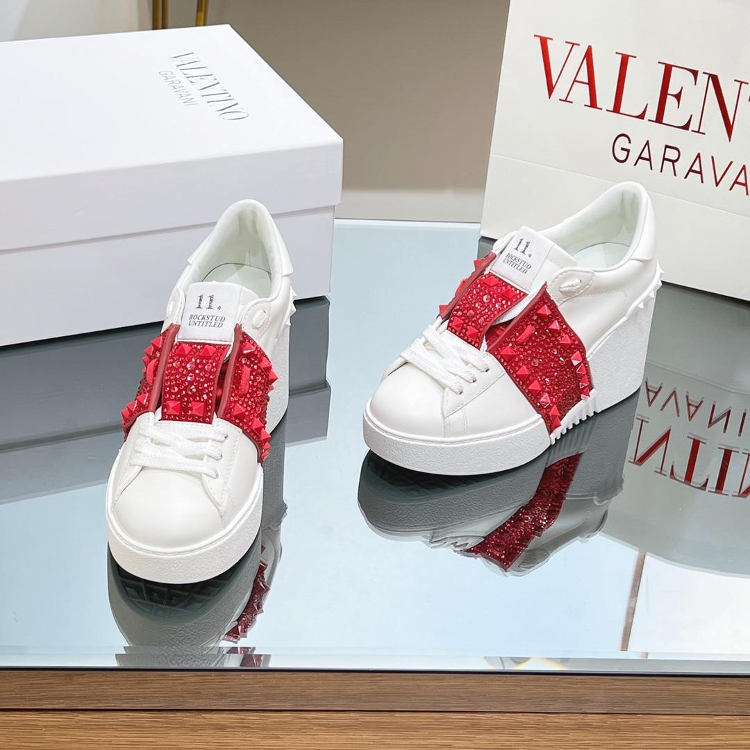 Valenti Open Disc Wedge Sneaker In Calfskin With Sequin Embroidery  85mm - FashionPlug