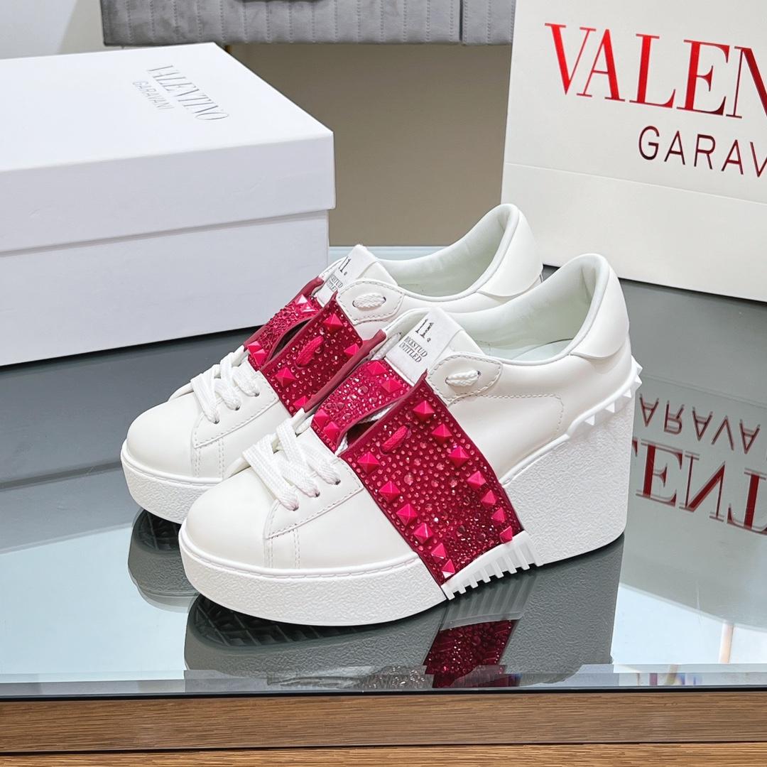 Valenti Open Disc Wedge Sneaker In Calfskin With Sequin Embroidery  85mm - FashionPlug