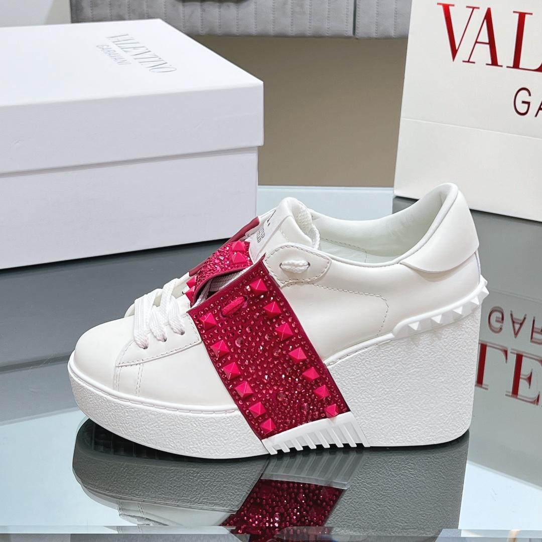 Valenti Open Disc Wedge Sneaker In Calfskin With Sequin Embroidery  85mm - FashionPlug