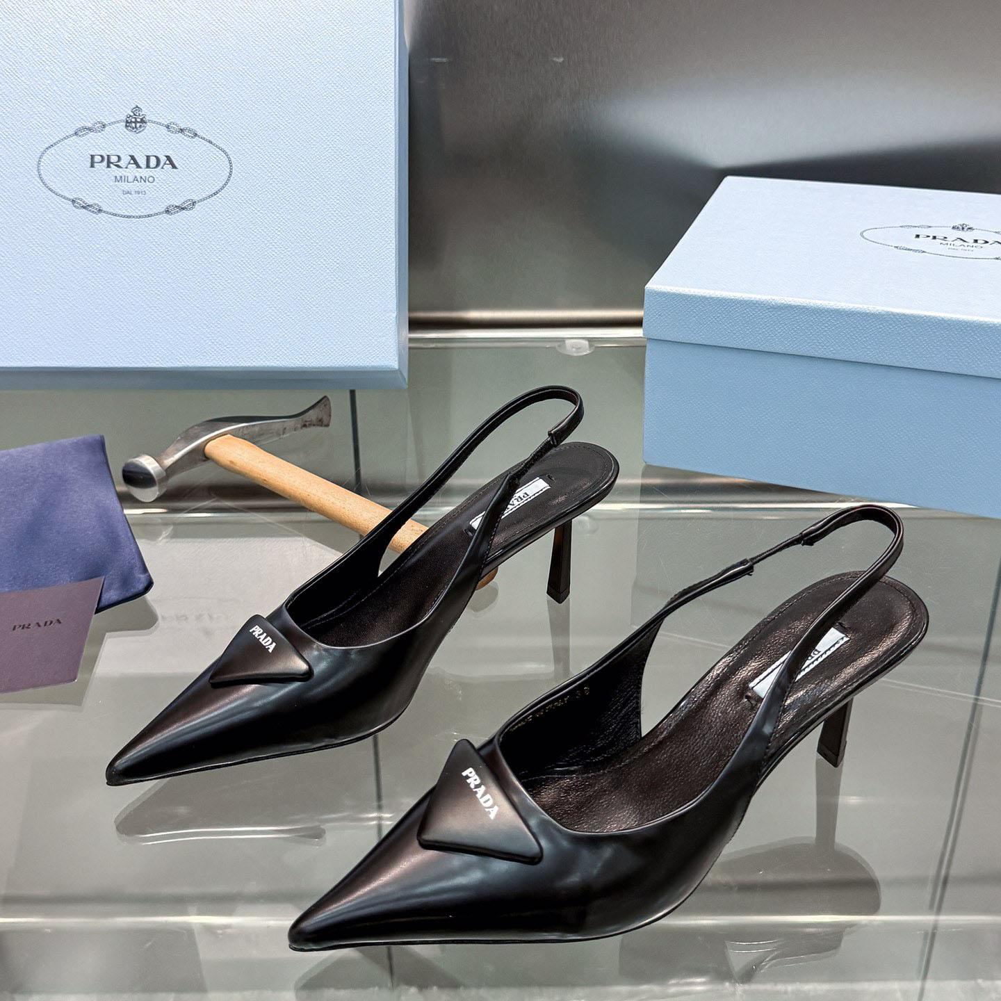 Prada Brushed Leather Slingback Pumps - FashionPlug