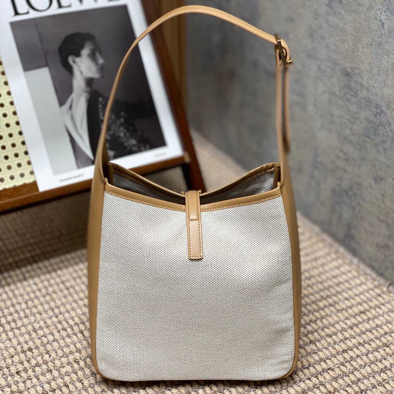 Saint Laurent LE 5 À 7 Small Supple In Canvas And Smooth Leather - FashionPlug