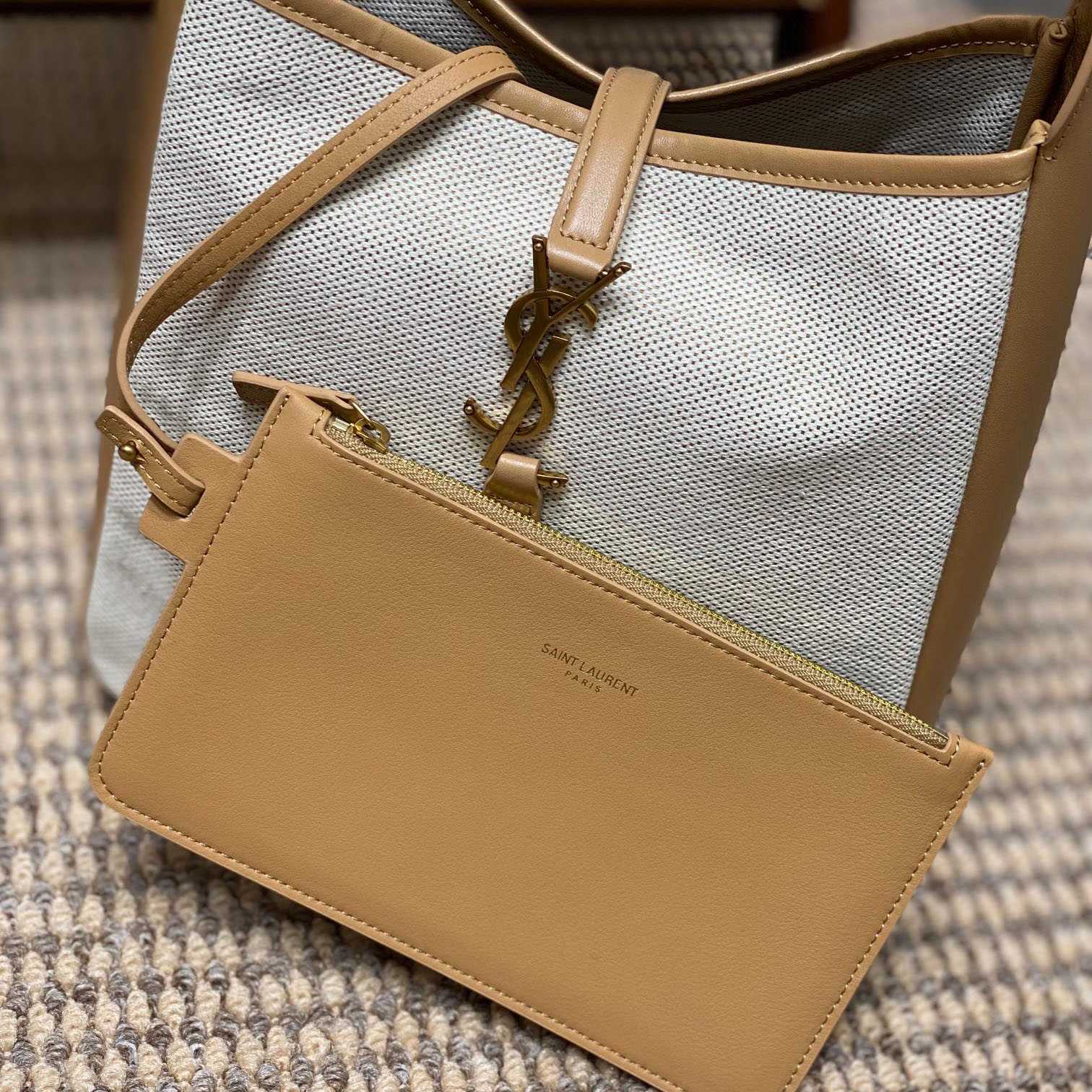 Saint Laurent LE 5 À 7 Small Supple In Canvas And Smooth Leather - FashionPlug