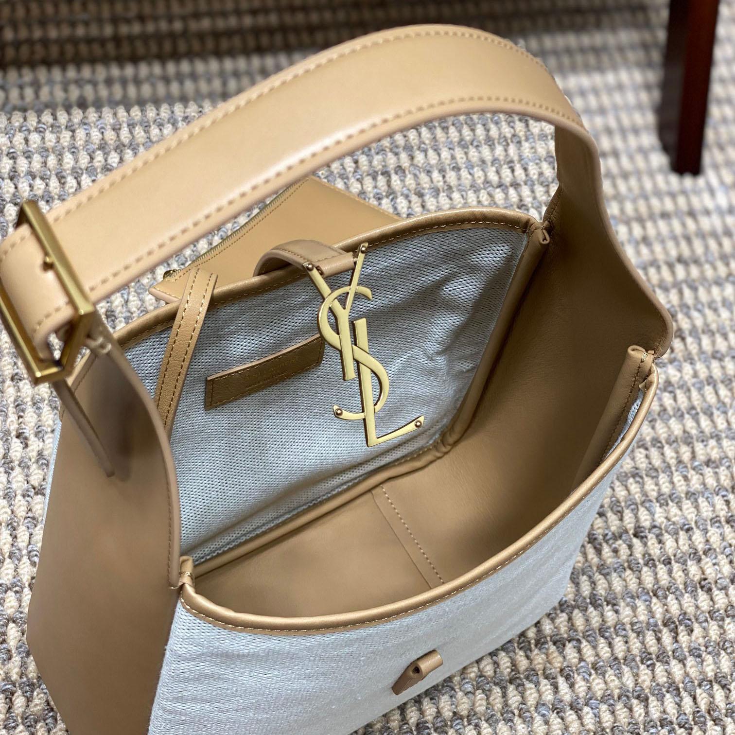 Saint Laurent LE 5 À 7 Small Supple In Canvas And Smooth Leather - FashionPlug