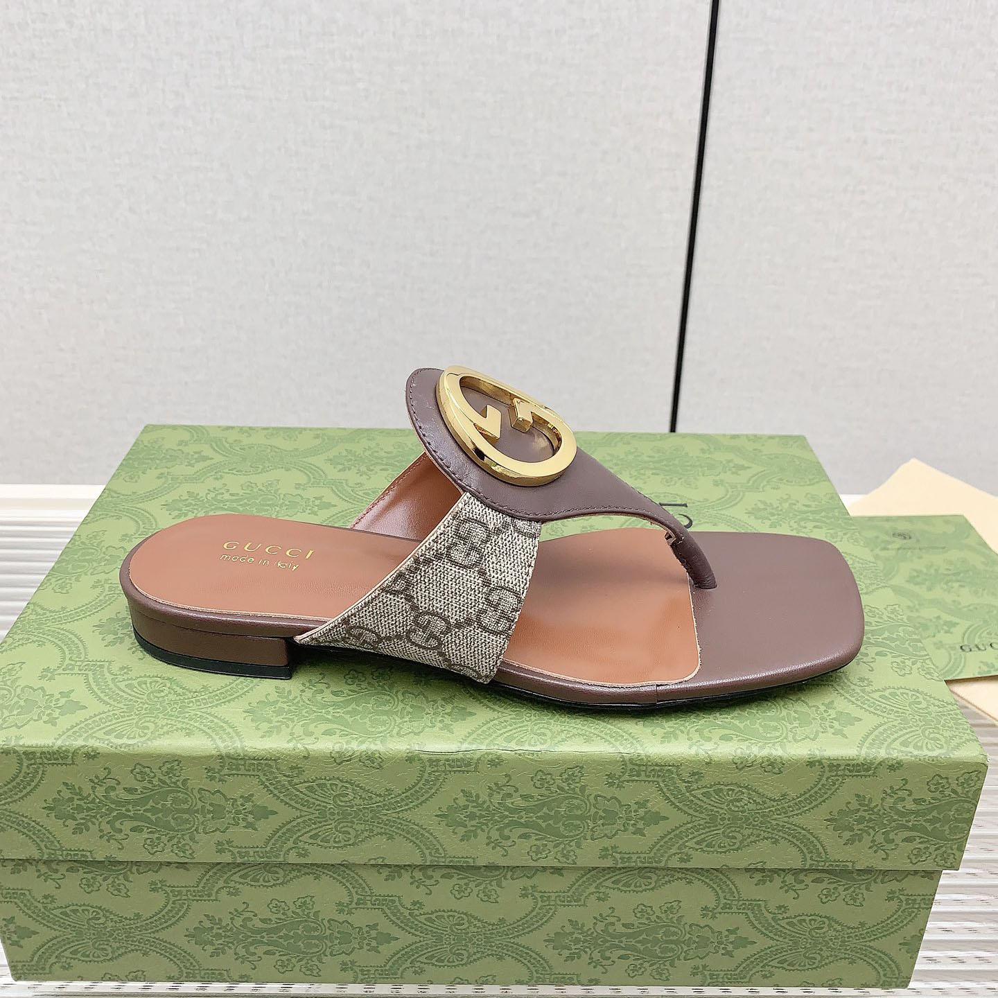 Gucci Brown Womens Blondie Thong Sandal - FashionPlug