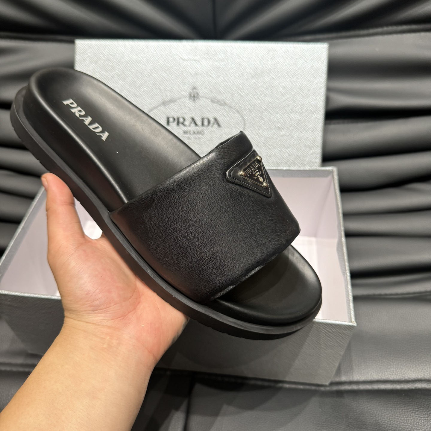 Prada Padded Nappa Leather Slides - FashionPlug