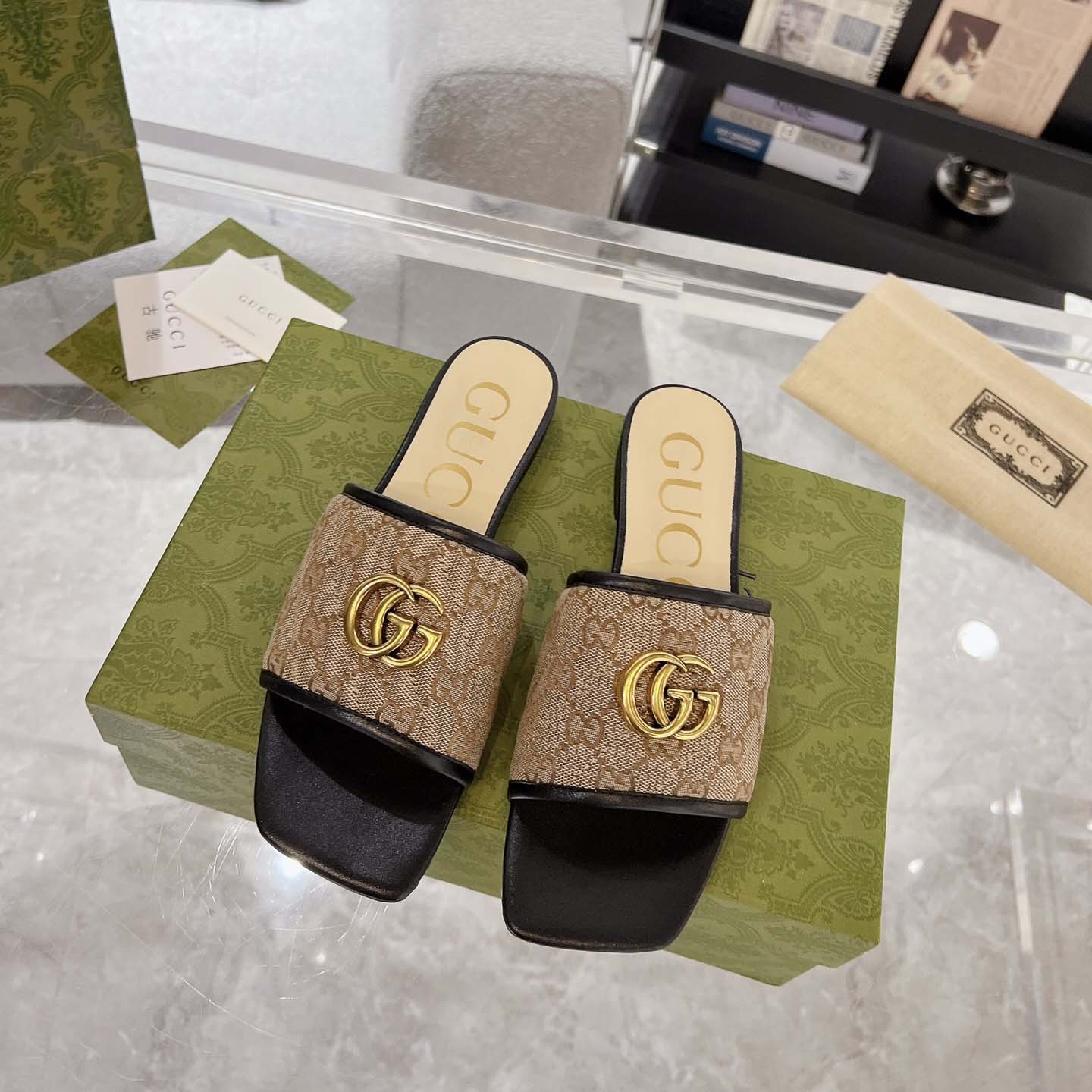 Gucci Women's GG Matelasse Canvas Slide Sandal - FashionPlug