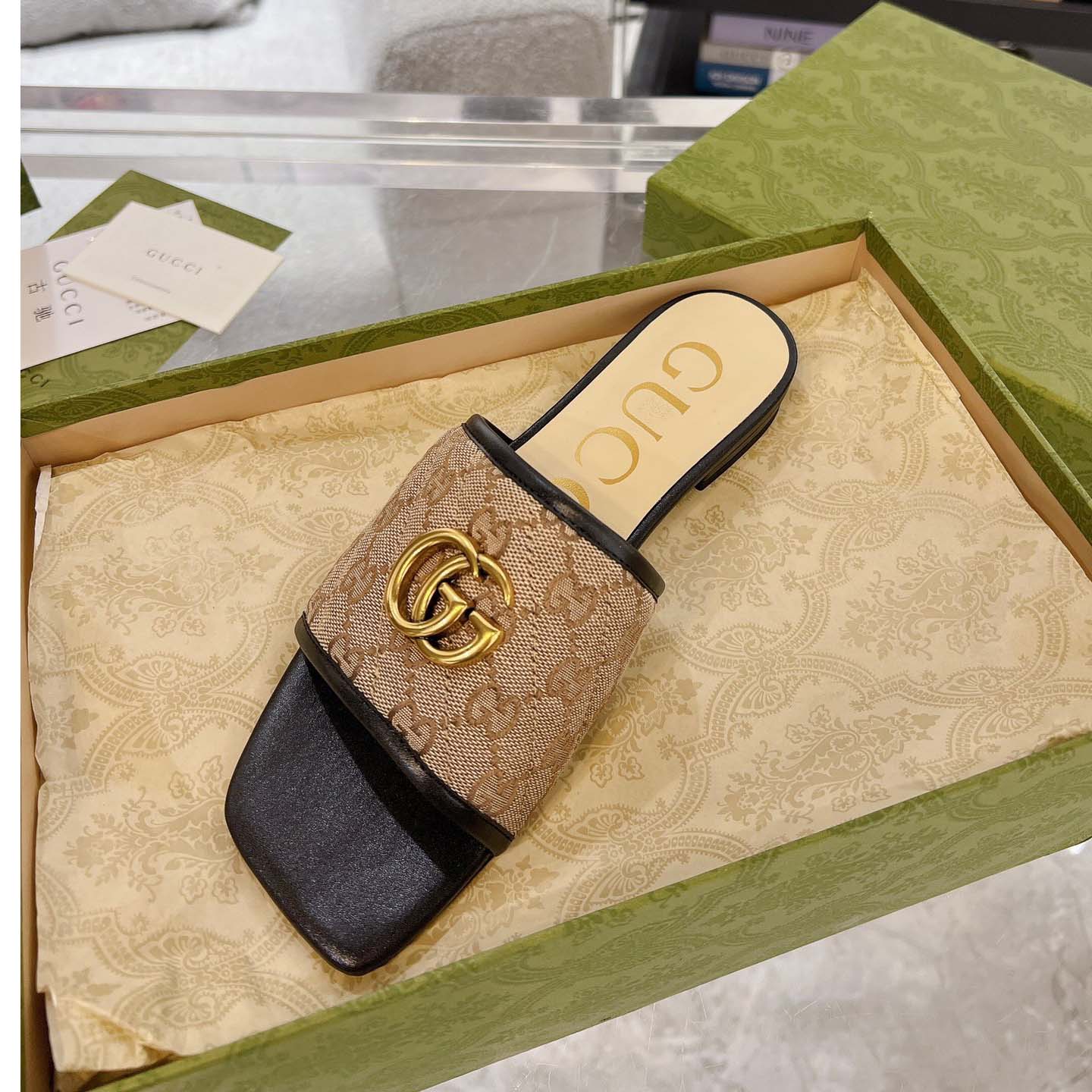Gucci Women's GG Matelasse Canvas Slide Sandal - FashionPlug