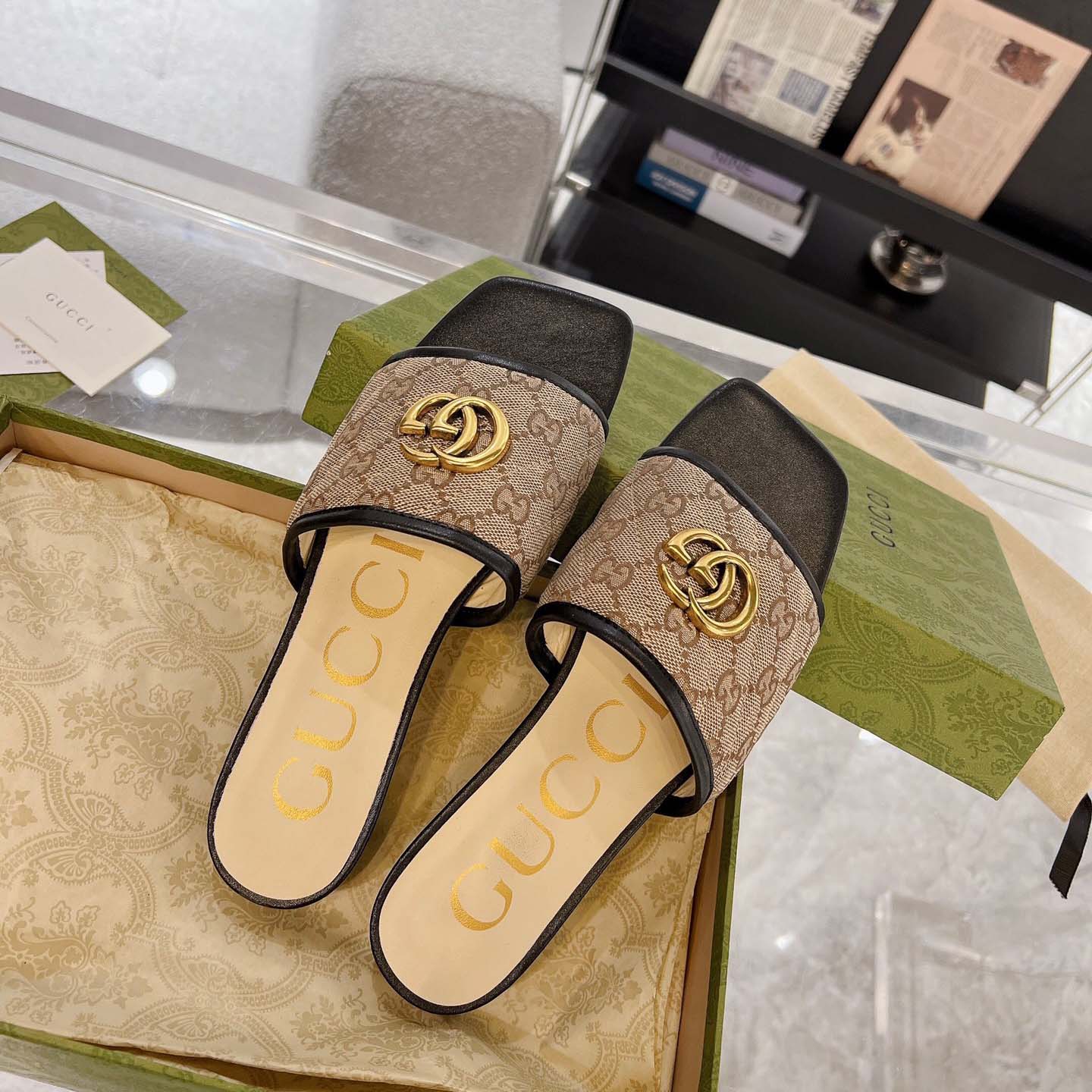 Gucci Women's GG Matelasse Canvas Slide Sandal - FashionPlug