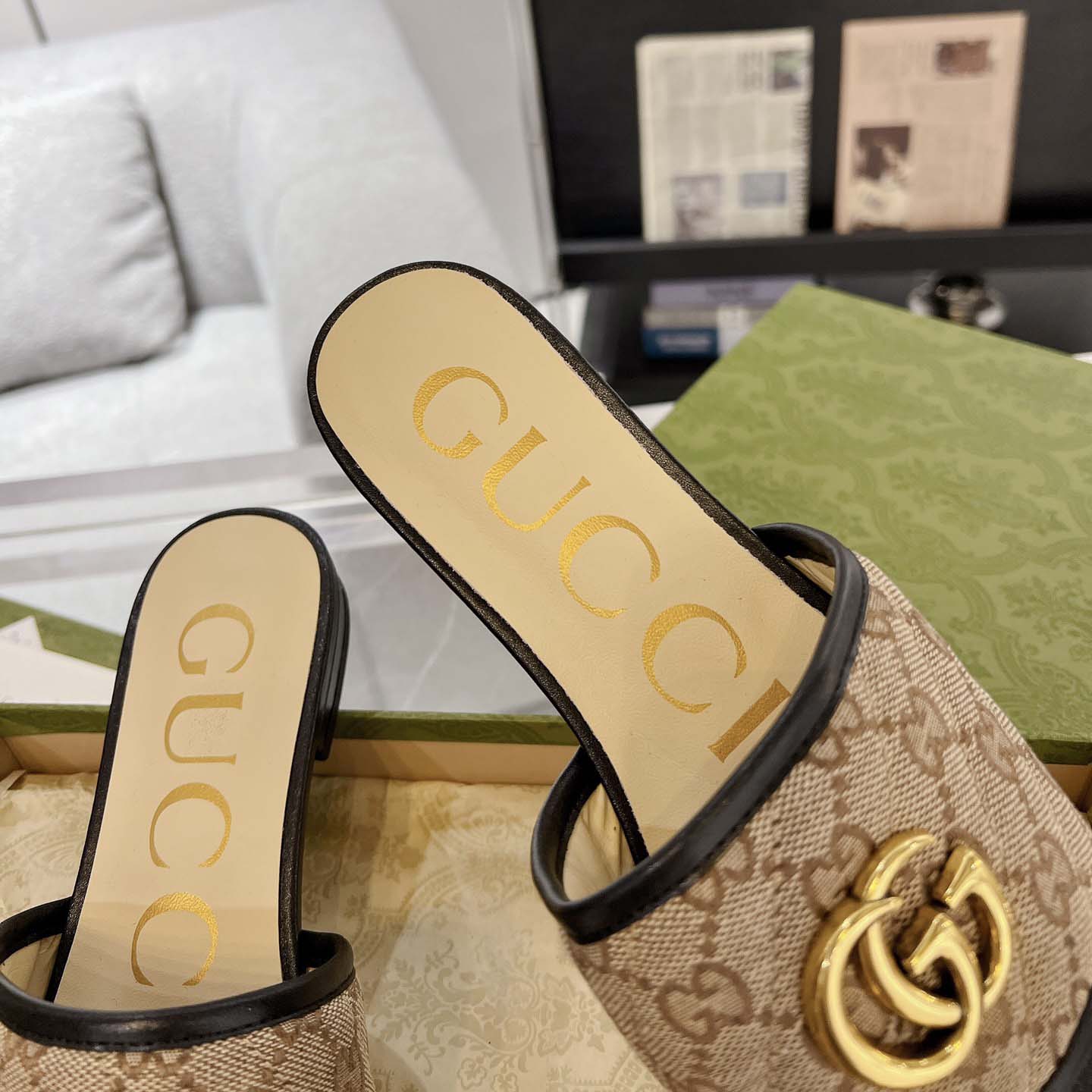 Gucci Women's GG Matelasse Canvas Slide Sandal - FashionPlug