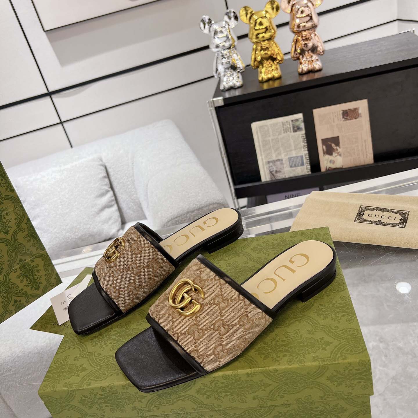 Gucci Women's GG Matelasse Canvas Slide Sandal - FashionPlug