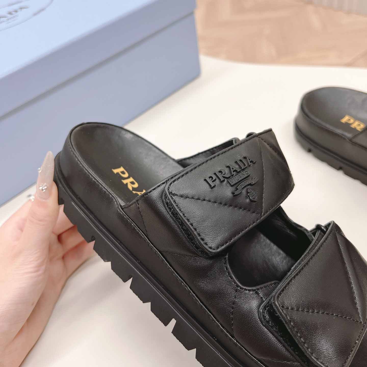 Prada Padded Nappa Leather Sandals - FashionPlug