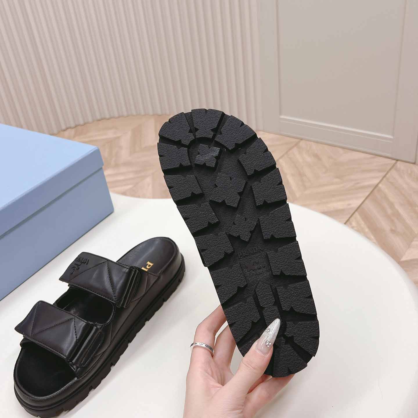Prada Padded Nappa Leather Sandals - FashionPlug