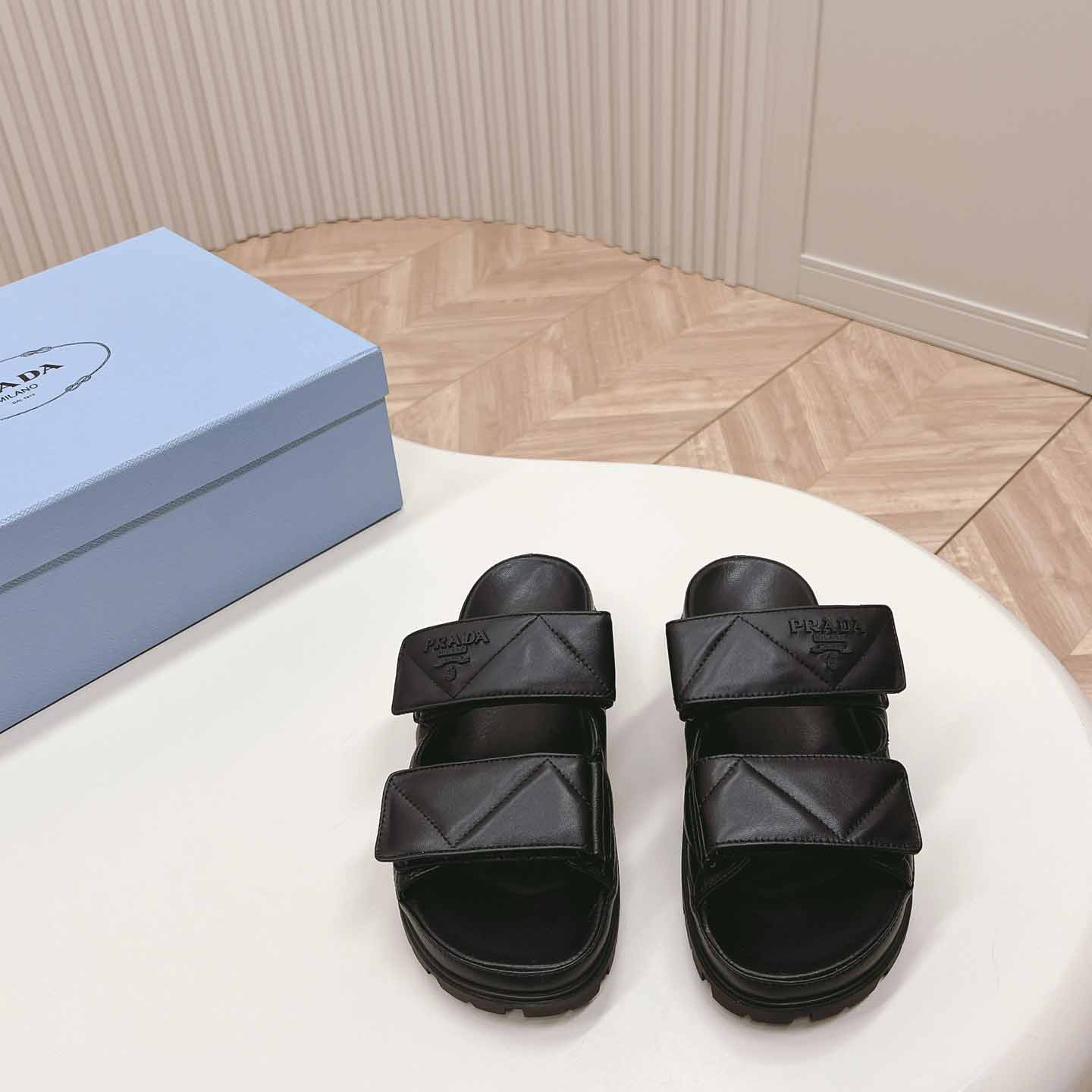 Prada Padded Nappa Leather Sandals - FashionPlug