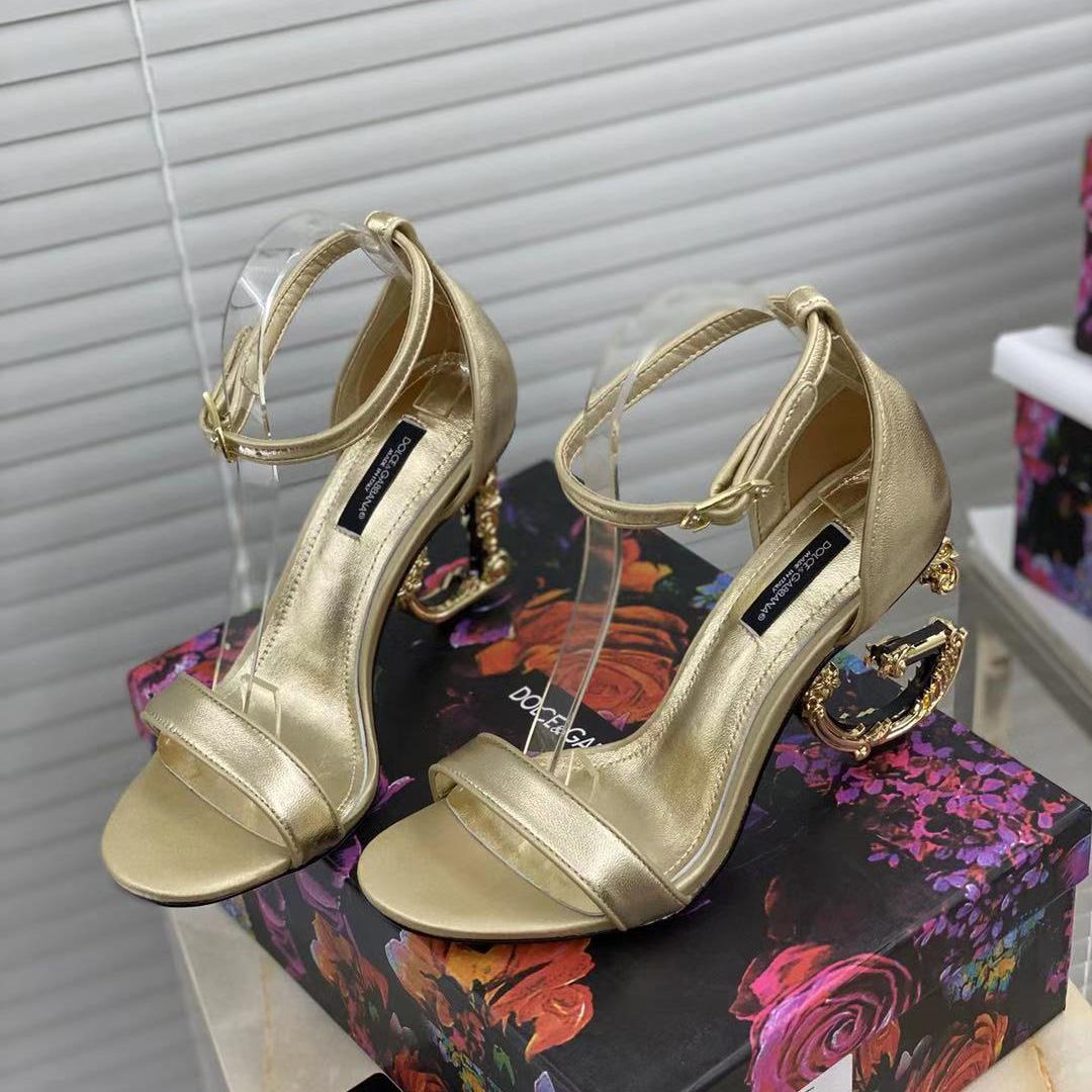 Dolce & Gabbana Keira Baroque DG Heel Sandals  90mm - FashionPlug