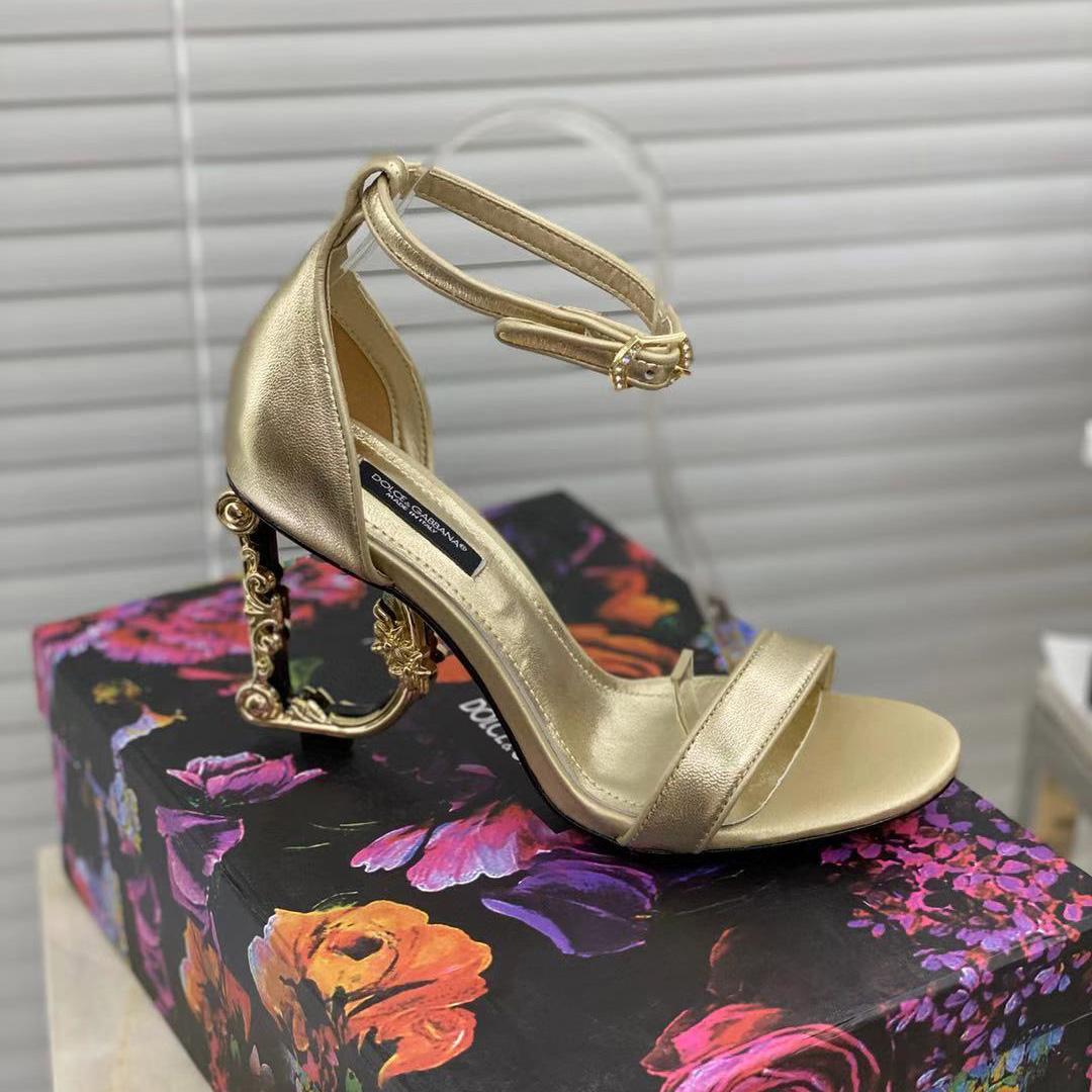 Dolce & Gabbana Keira Baroque DG Heel Sandals  90mm - FashionPlug