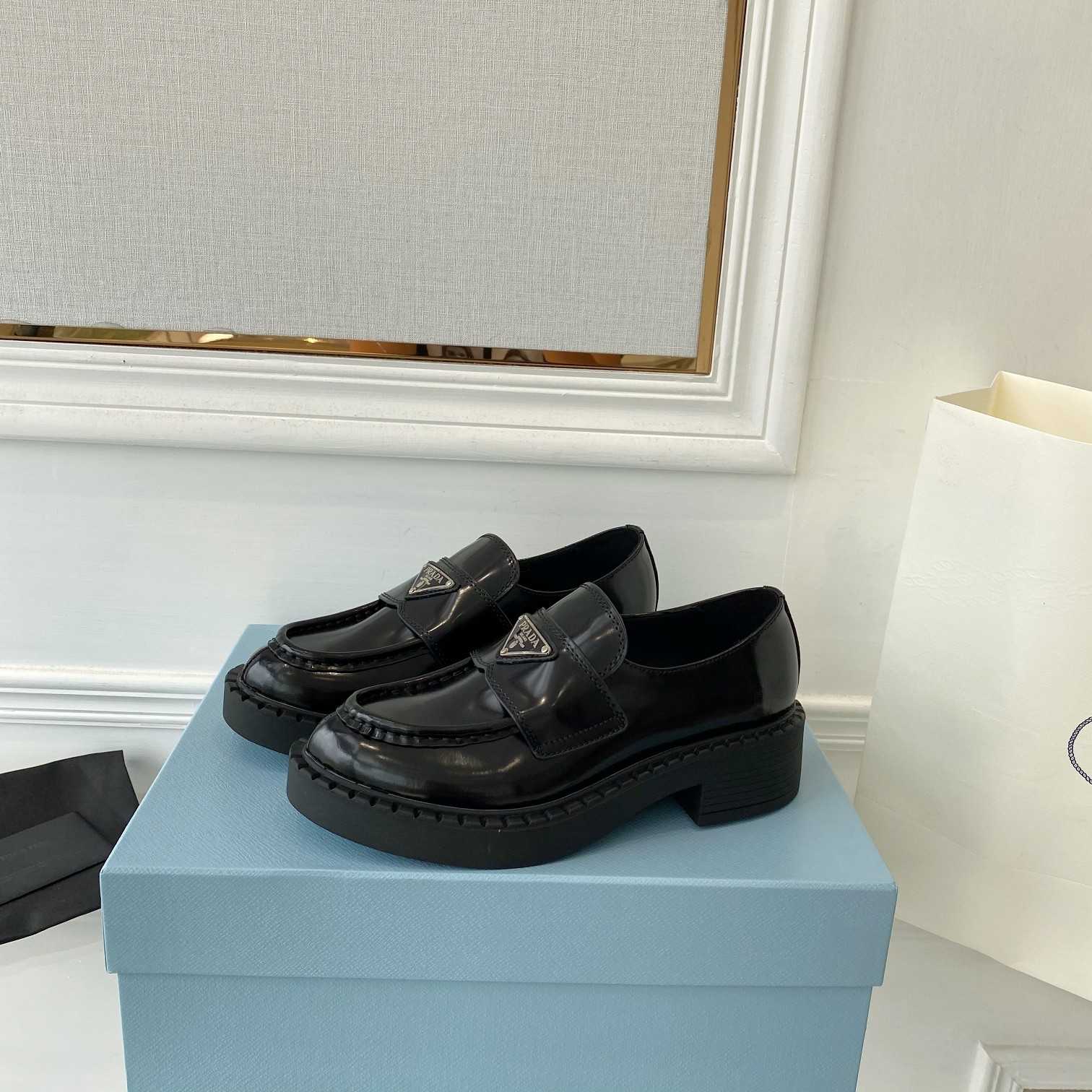 Prada Chocolate Patent Leather Loafers - FashionPlug