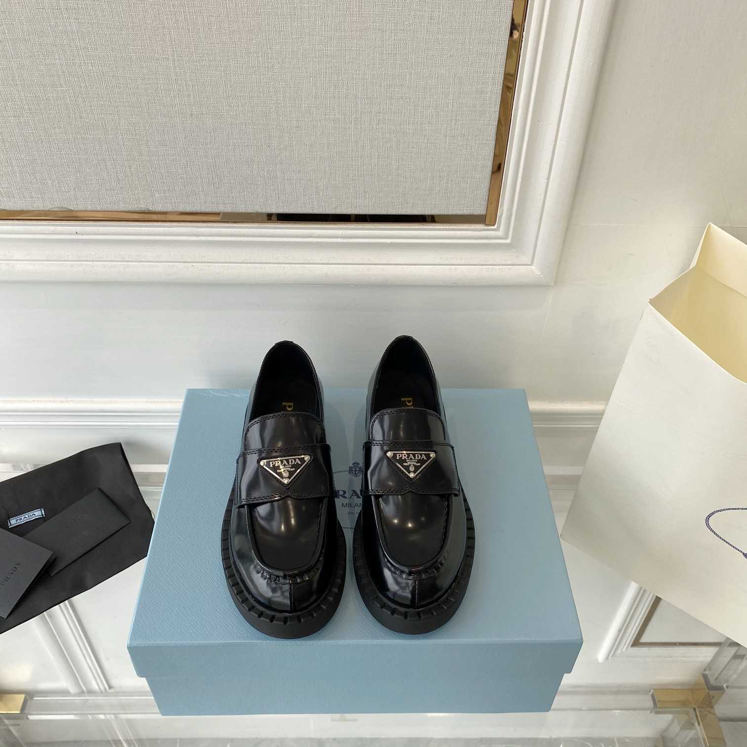Prada Chocolate Patent Leather Loafers - FashionPlug