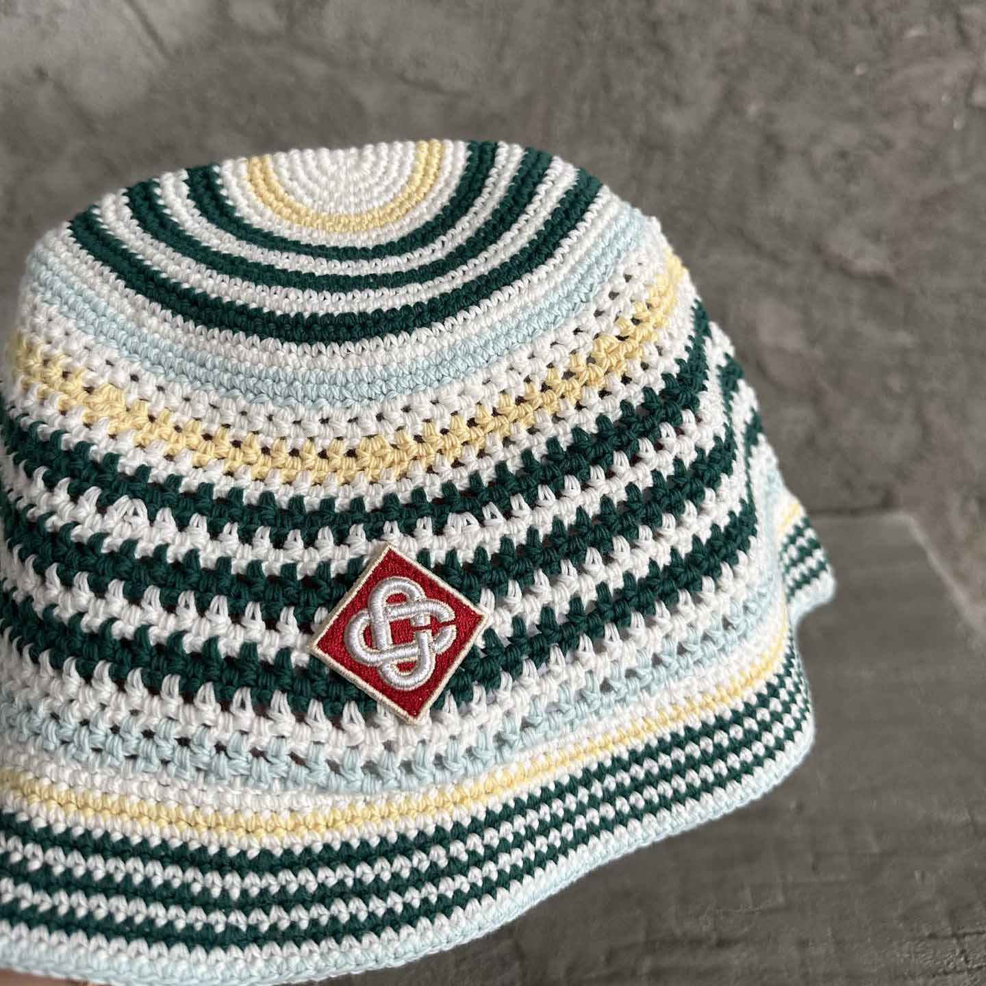 Casablanca Monogram-patch Crochet Bucket Hat - FashionPlug